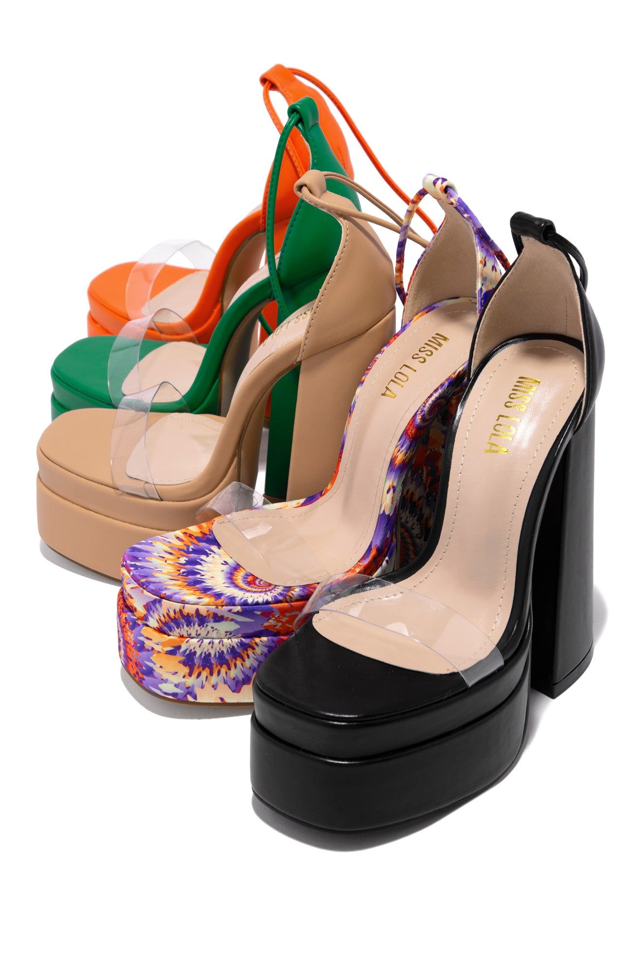 Lorella Lace Up Platform Block High Heels - Multi sold by Miss Lola product image thumbnail 3