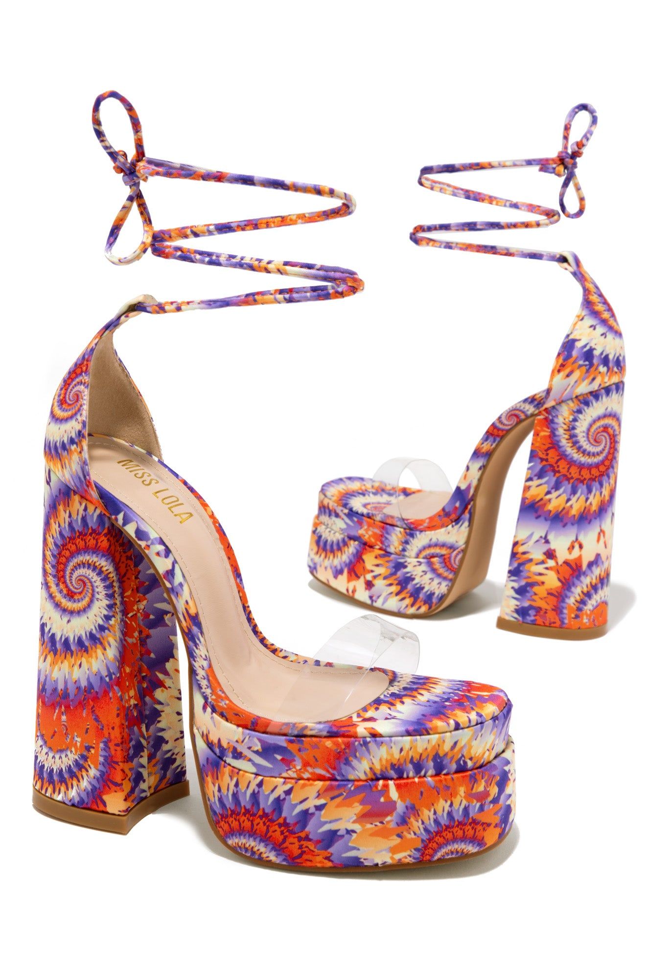 Lorella Lace Up Platform Block High Heels - Multi sold by Miss Lola product image thumbnail 2