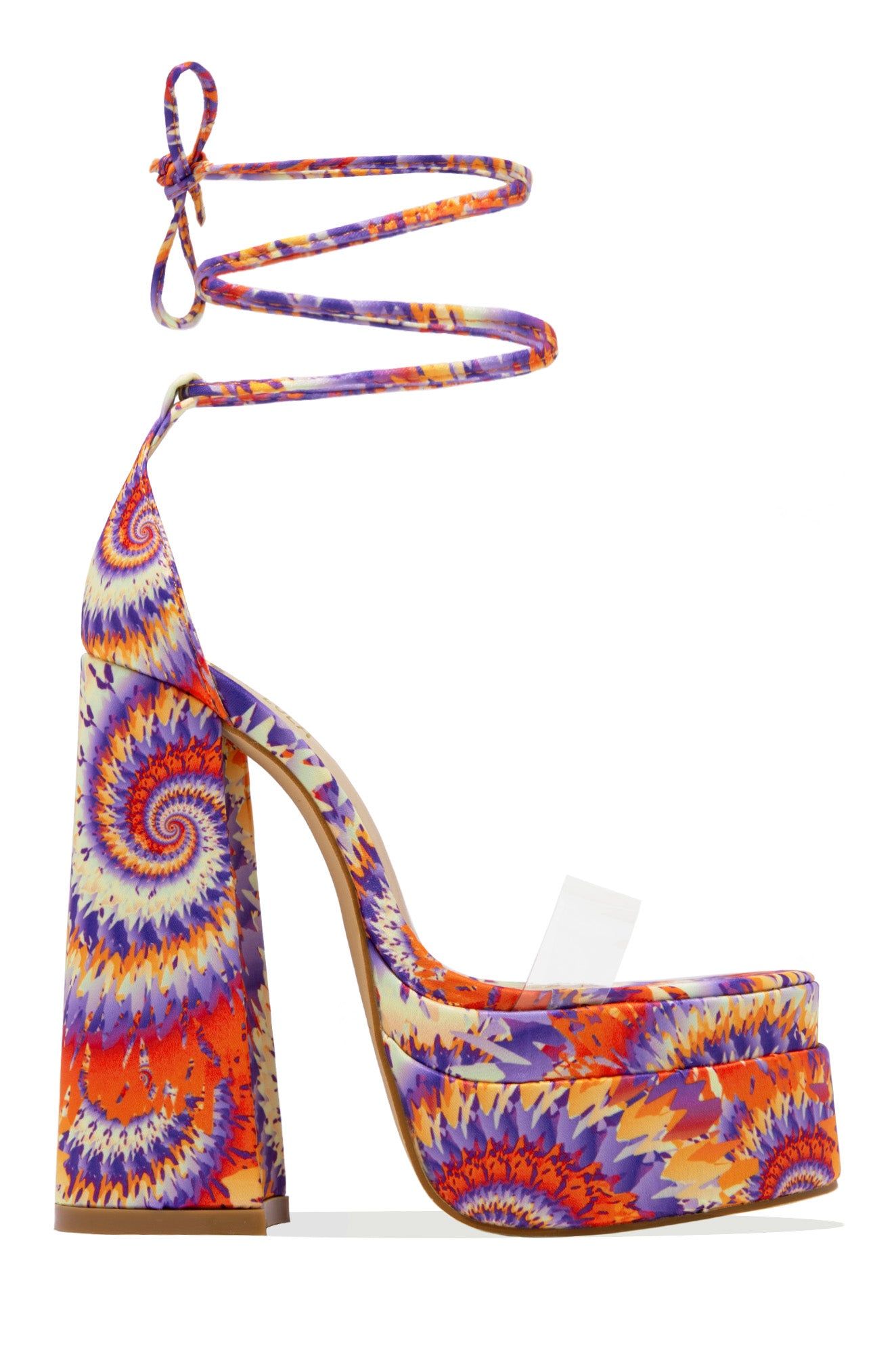 Lorella Lace Up Platform Block High Heels - Multi sold by Miss Lola product image thumbnail 5