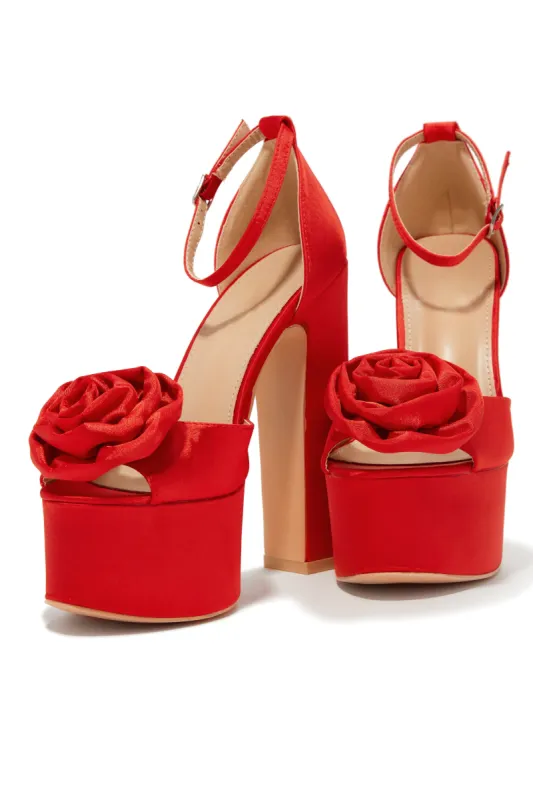 Romilly Peep Toe Platform Block High Heels - Red sold by Miss Lola