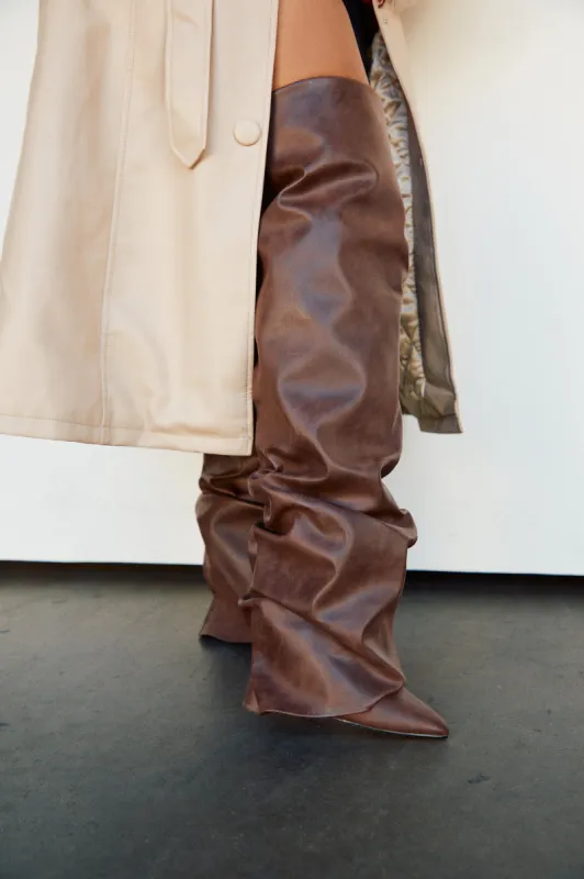 Kimana Ruched Shaft Heel Boots - Brown sold by Miss Lola