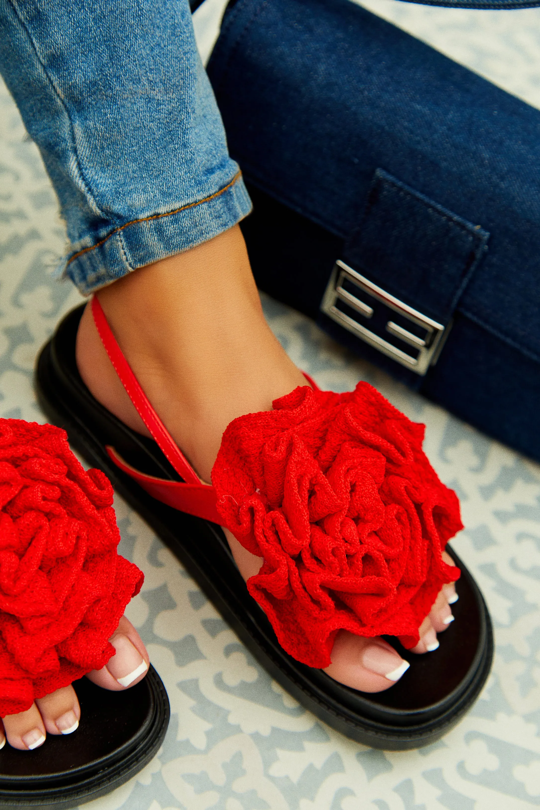 Florence Flower Chunky Sandals - Red sold by Miss Lola