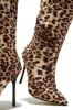 Center Of Attention Asymmetric Knee High Boots - Leopard sold by Miss Lola