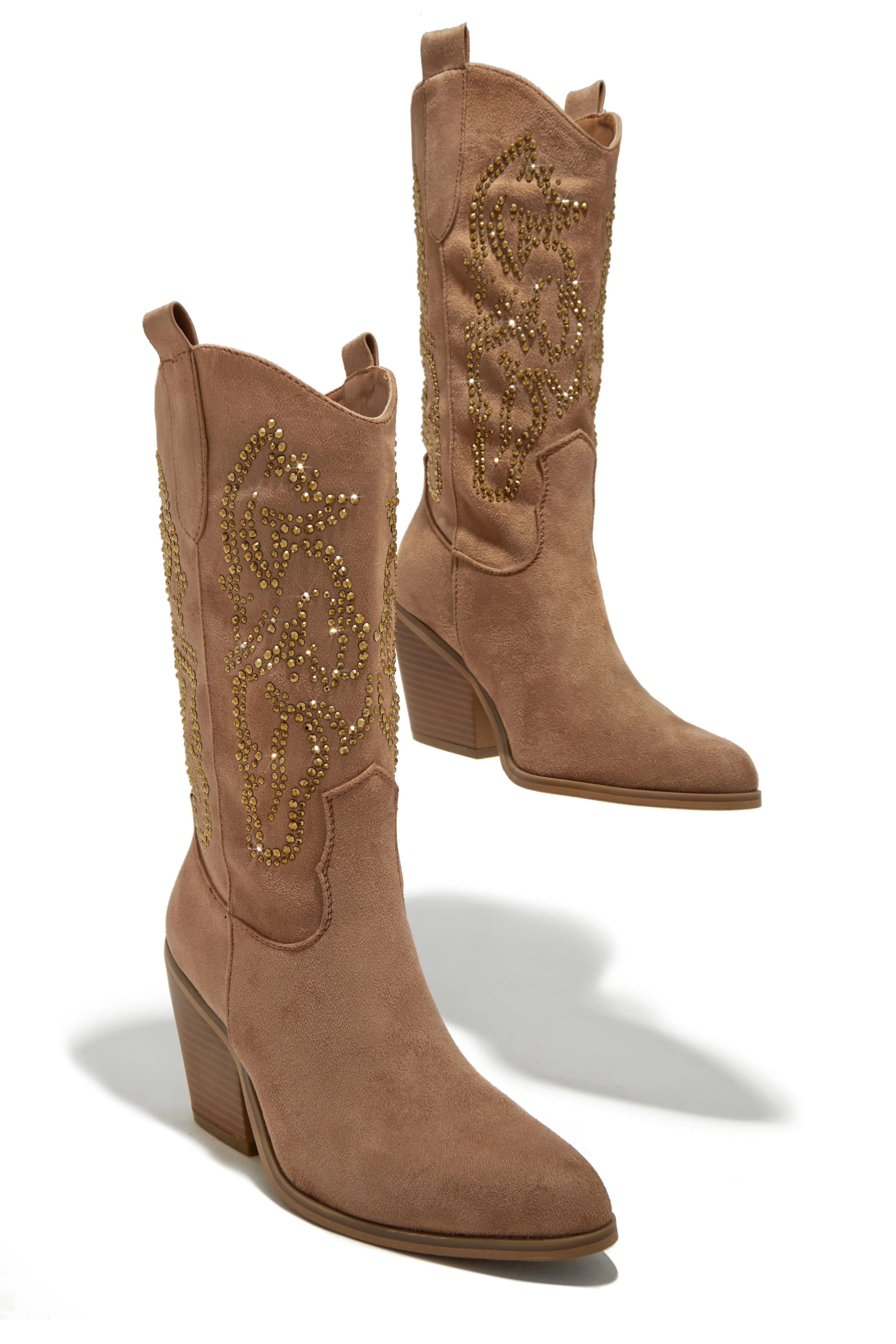 Best In The West Embellished Cowgirl Boots - Taupe sold by Miss Lola product image thumbnail 2