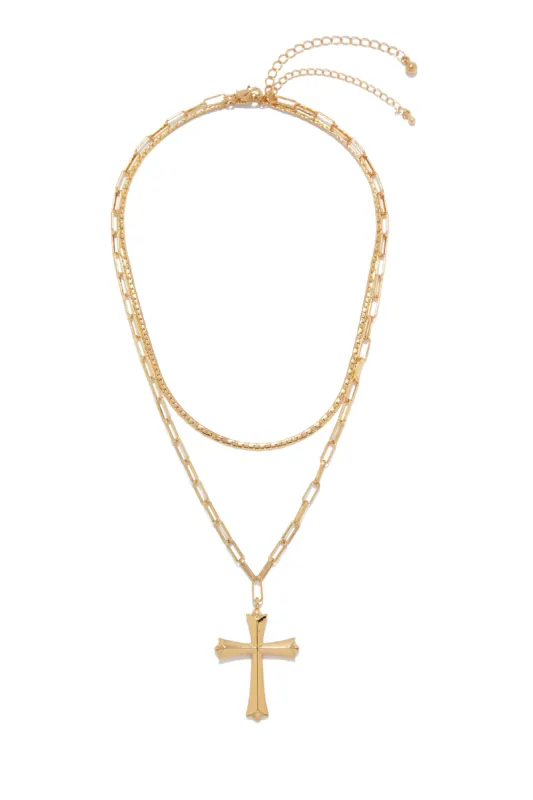All My Faith Two Piece Layered Cross Pendant Necklace Set - Gold sold by Miss Lola