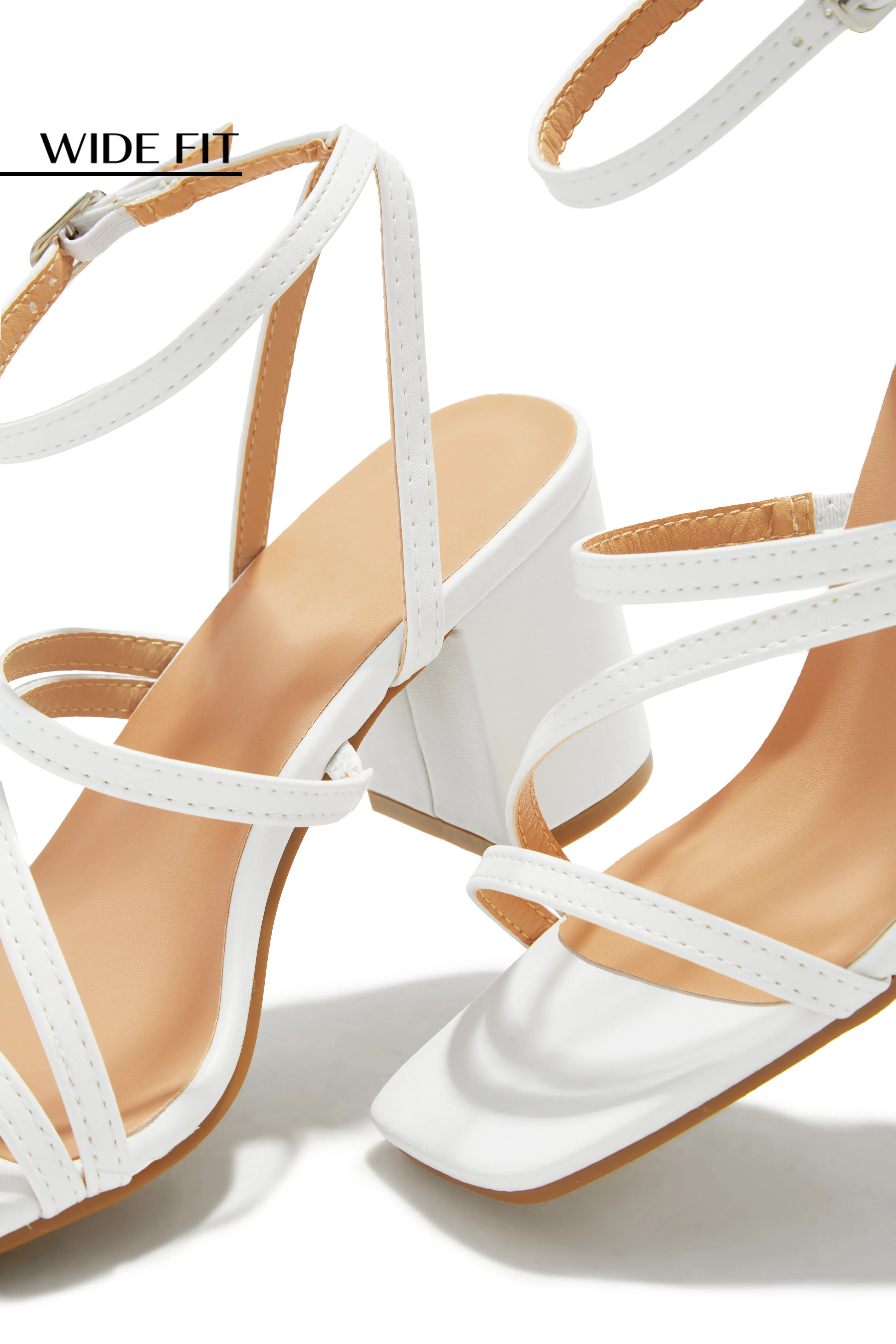 Anabelle Wide Fit Block Mid Heels - White sold by Miss Lola product image thumbnail 3