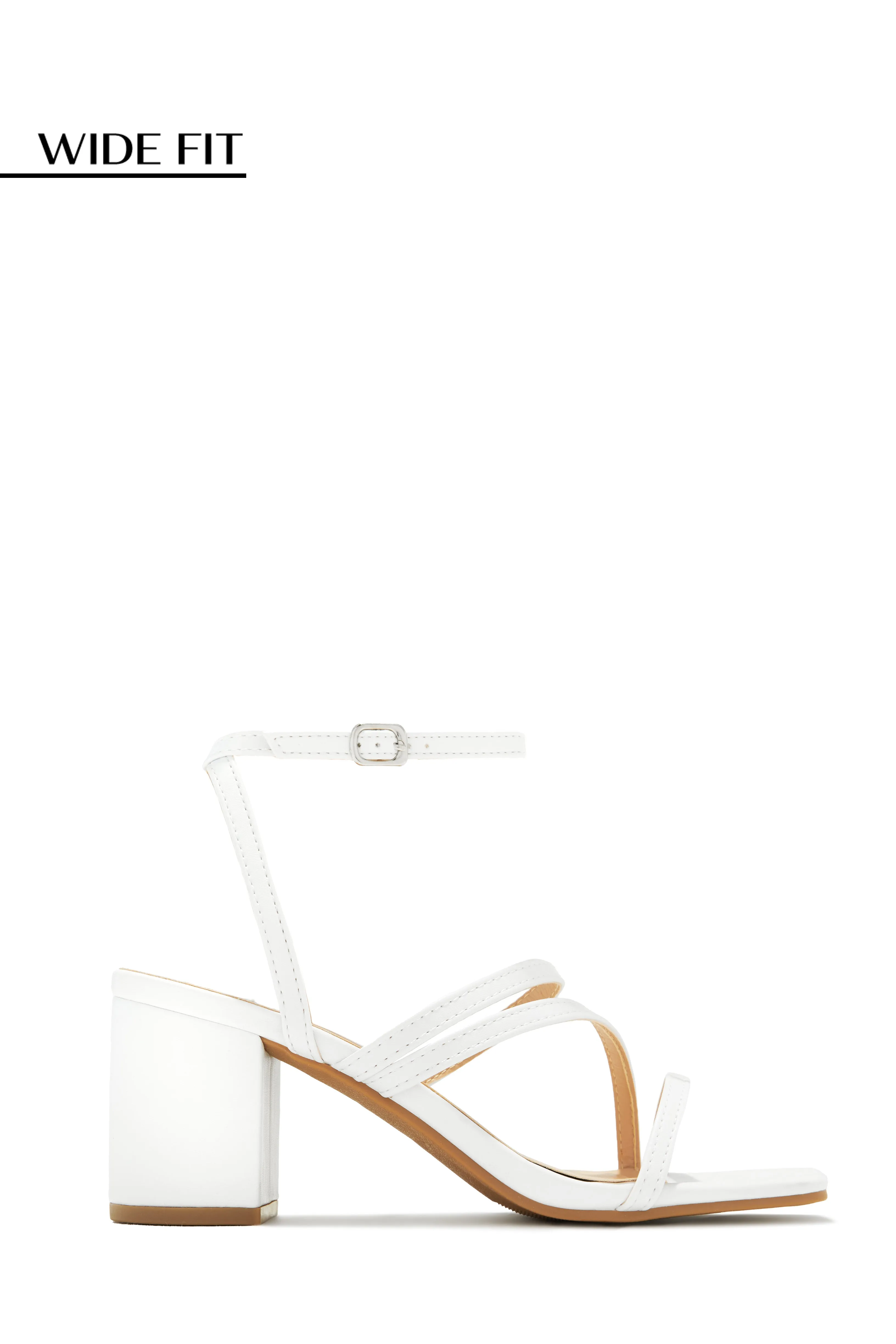 Anabelle Wide Fit Block Mid Heels - White sold by Miss Lola product image thumbnail 5