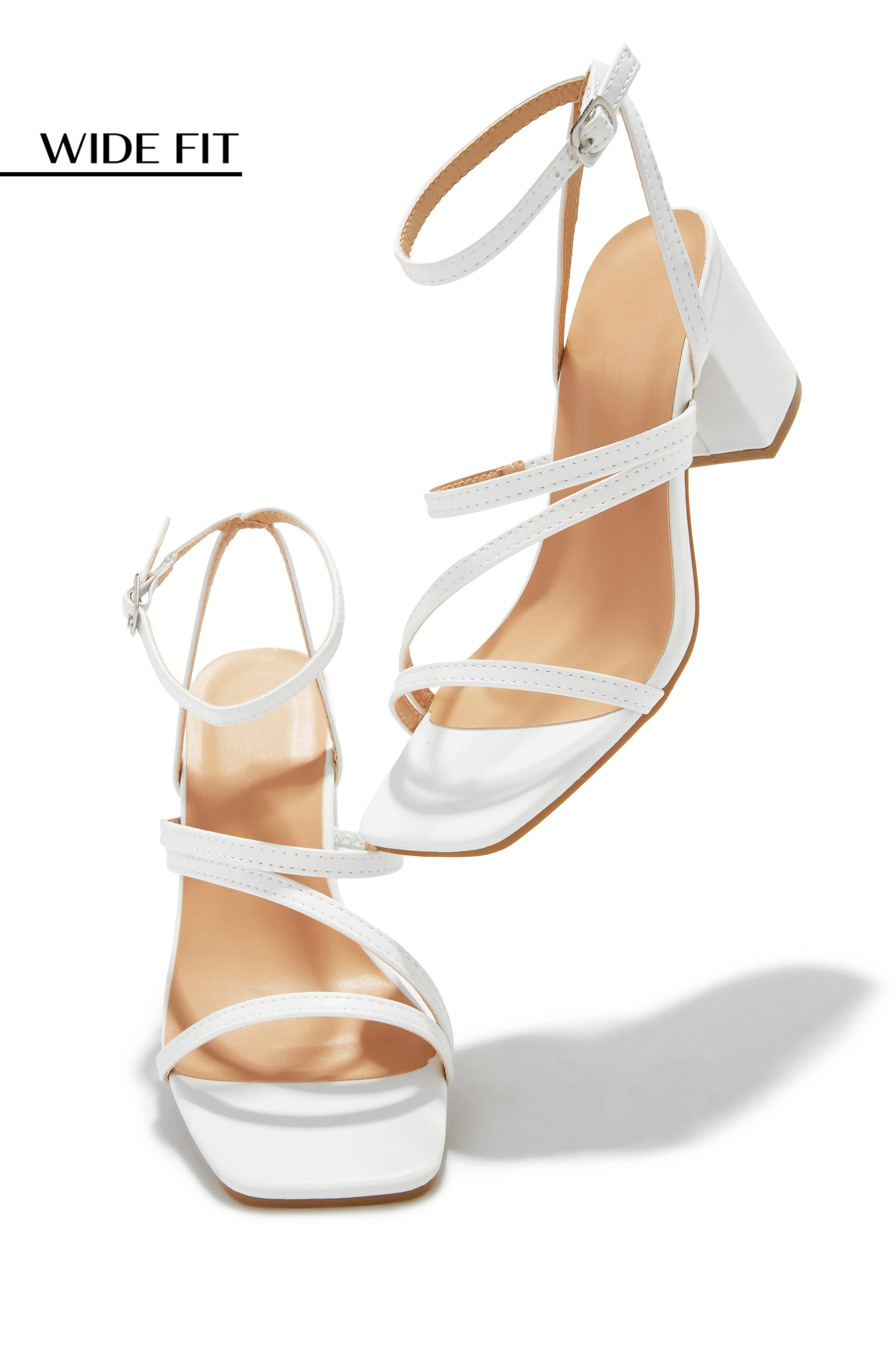 Anabelle Wide Fit Block Mid Heels - White sold by Miss Lola