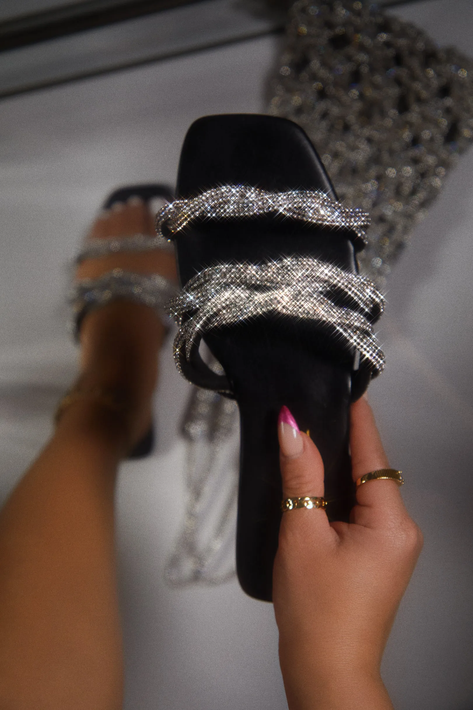 Fly To Cancun Embellished Slip On Sandals - Black sold by Miss Lola