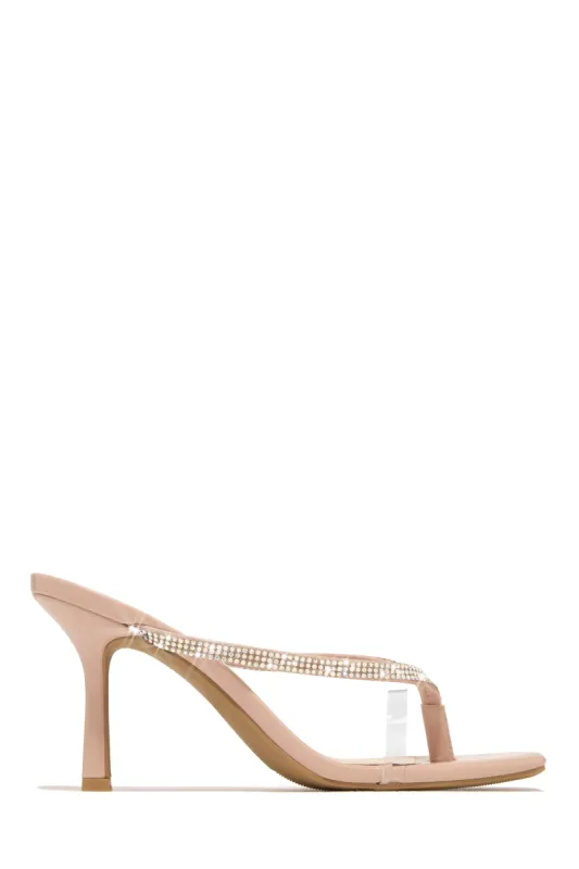Pop Champagne Embellished Mid Heel Mules - Nude sold by Miss Lola