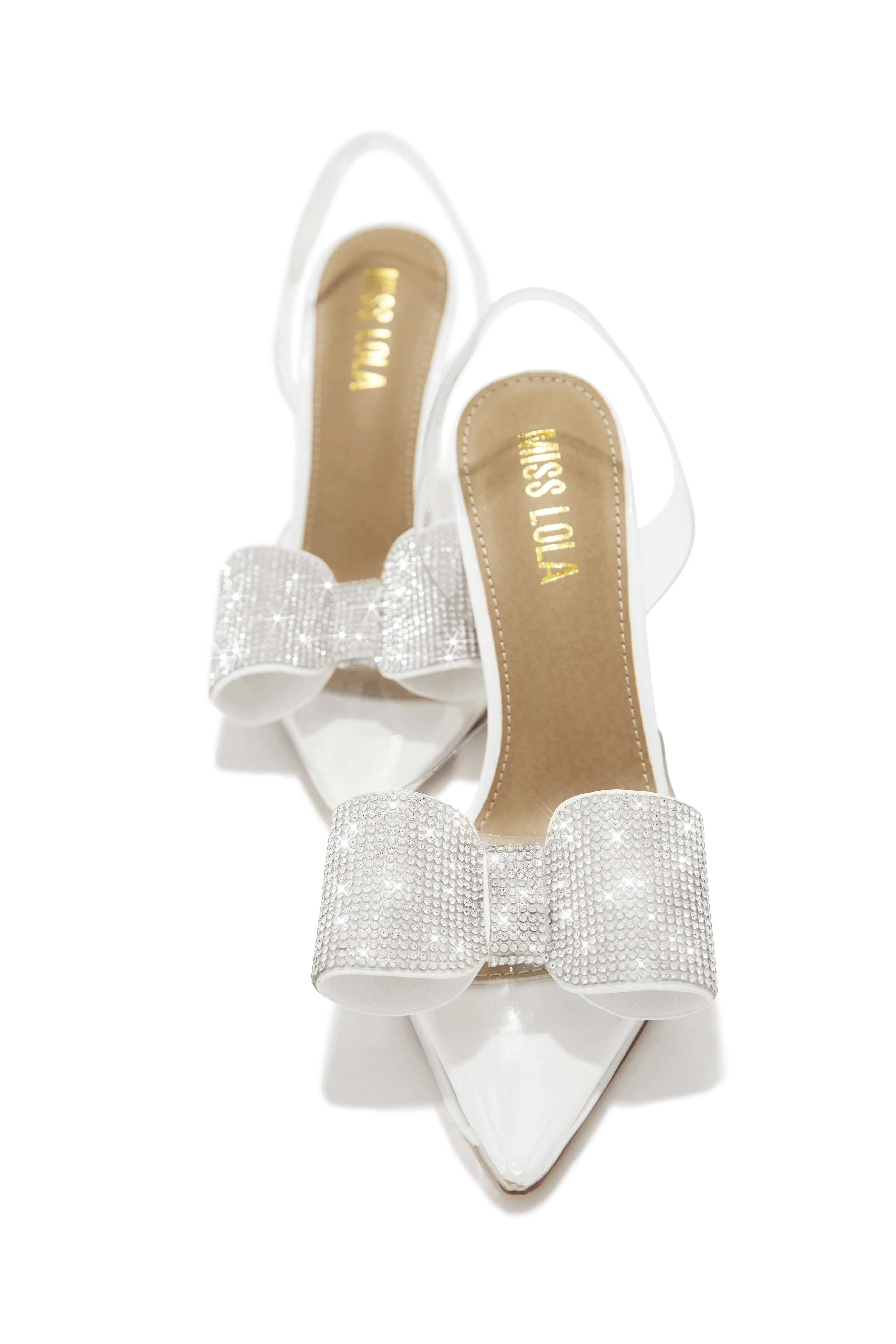 Chiara Embellished Bow Clear High Heel Pumps - White sold by Miss Lola product image thumbnail 2