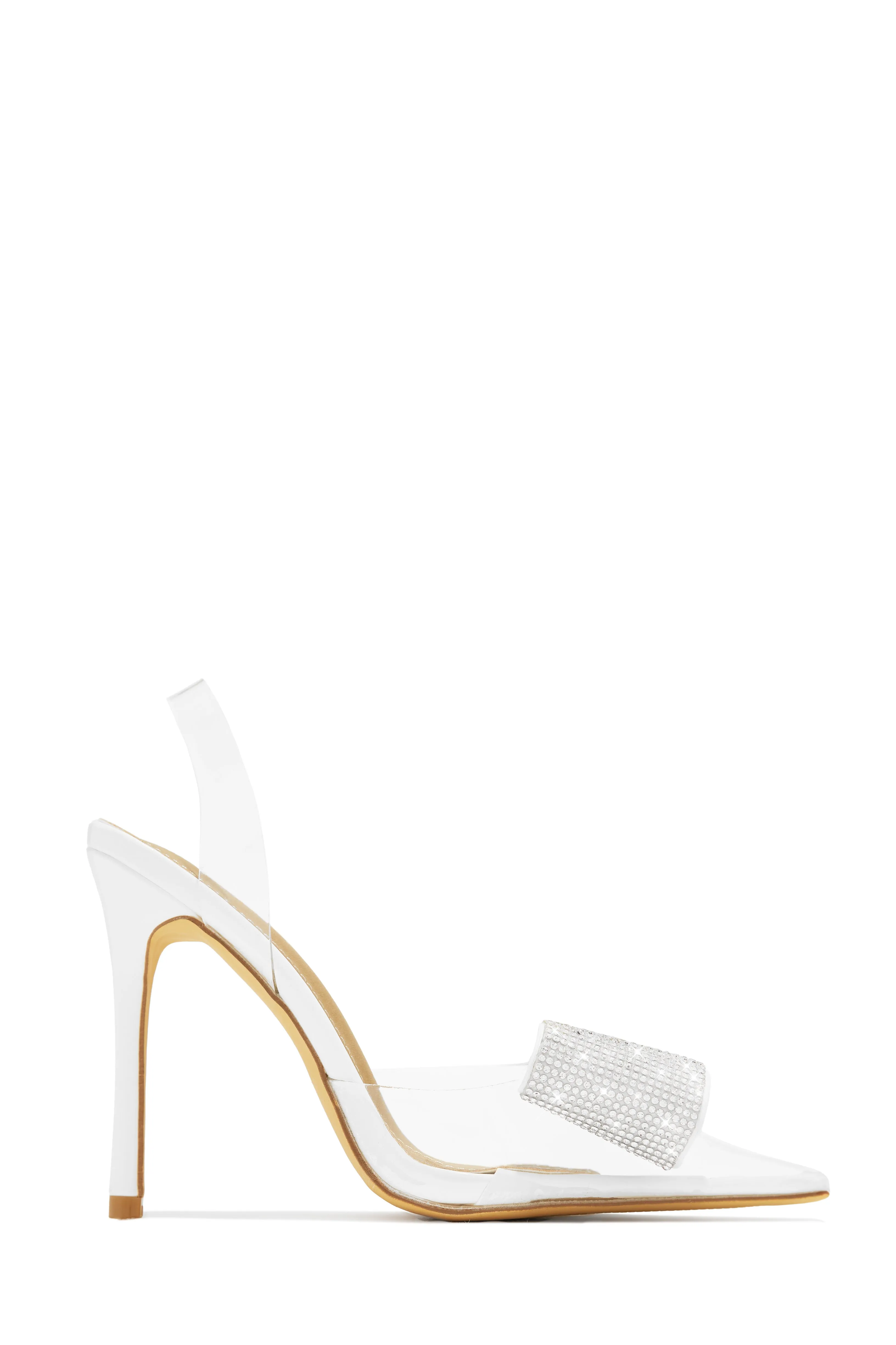 Chiara Embellished Bow Clear High Heel Pumps - White sold by Miss Lola product image thumbnail 5