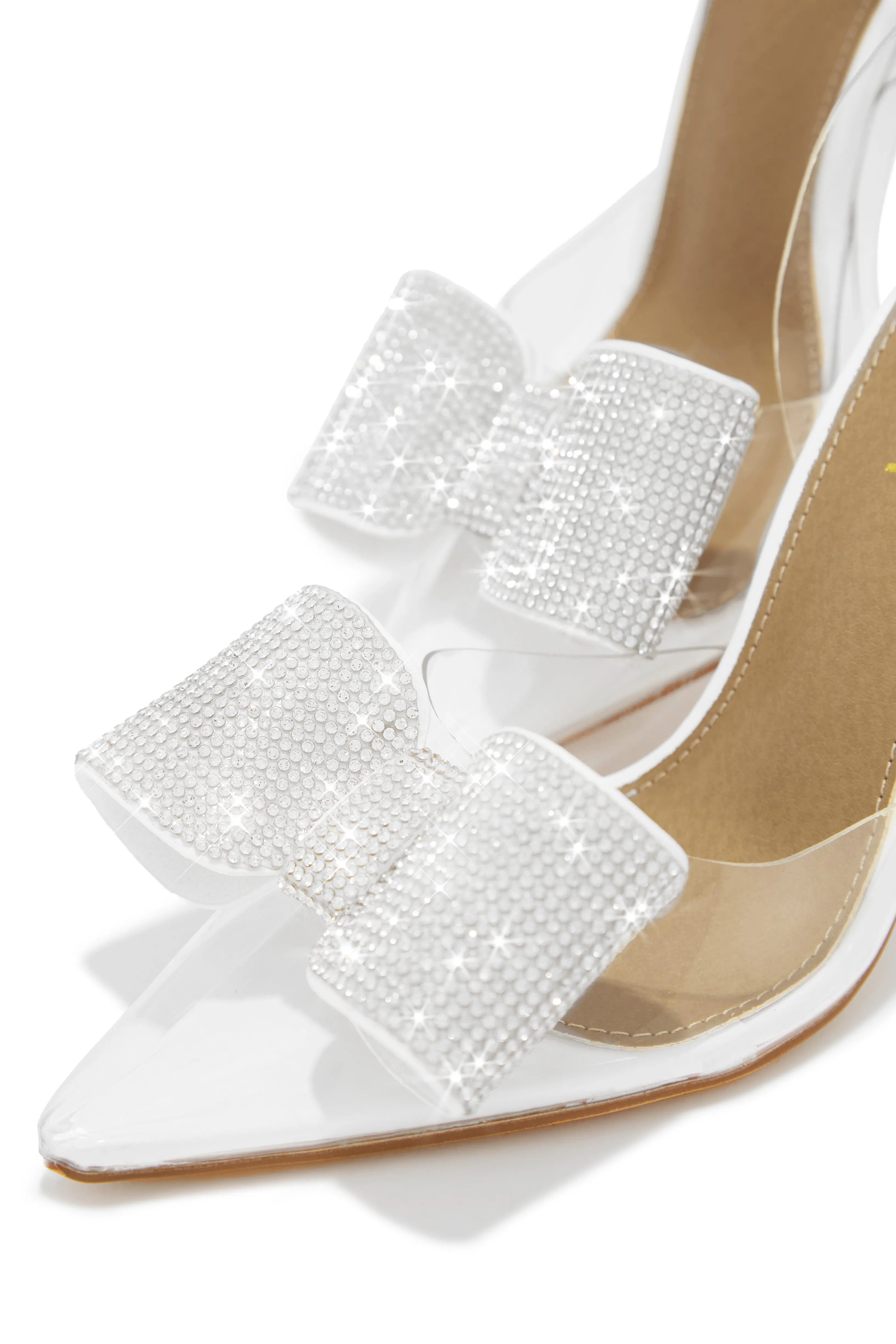Chiara Embellished Bow Clear High Heel Pumps - White sold by Miss Lola product image thumbnail 3