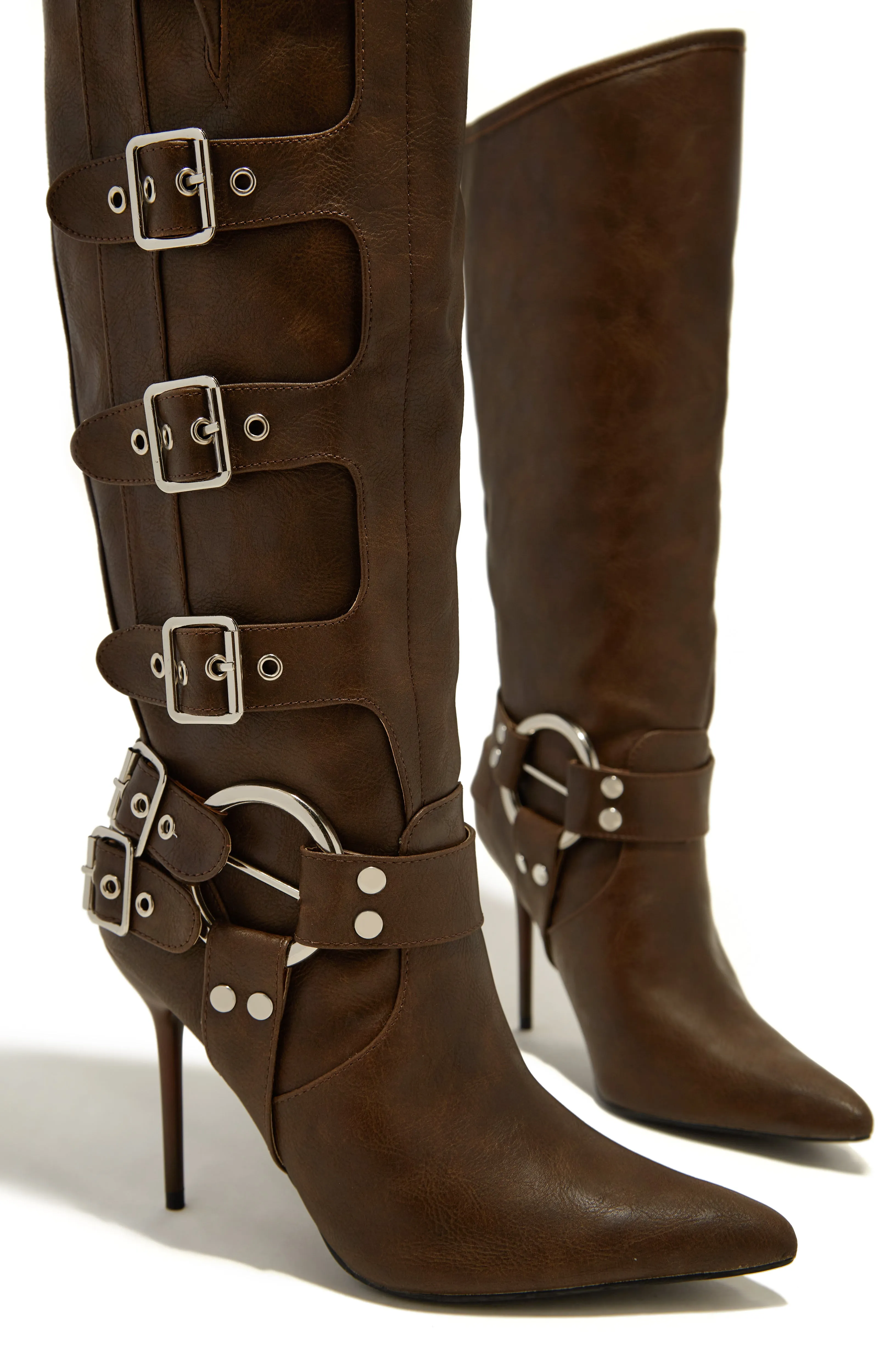 Kaycee Below The Knee High Heel Moto Boots - Brown sold by Miss Lola product image thumbnail 4