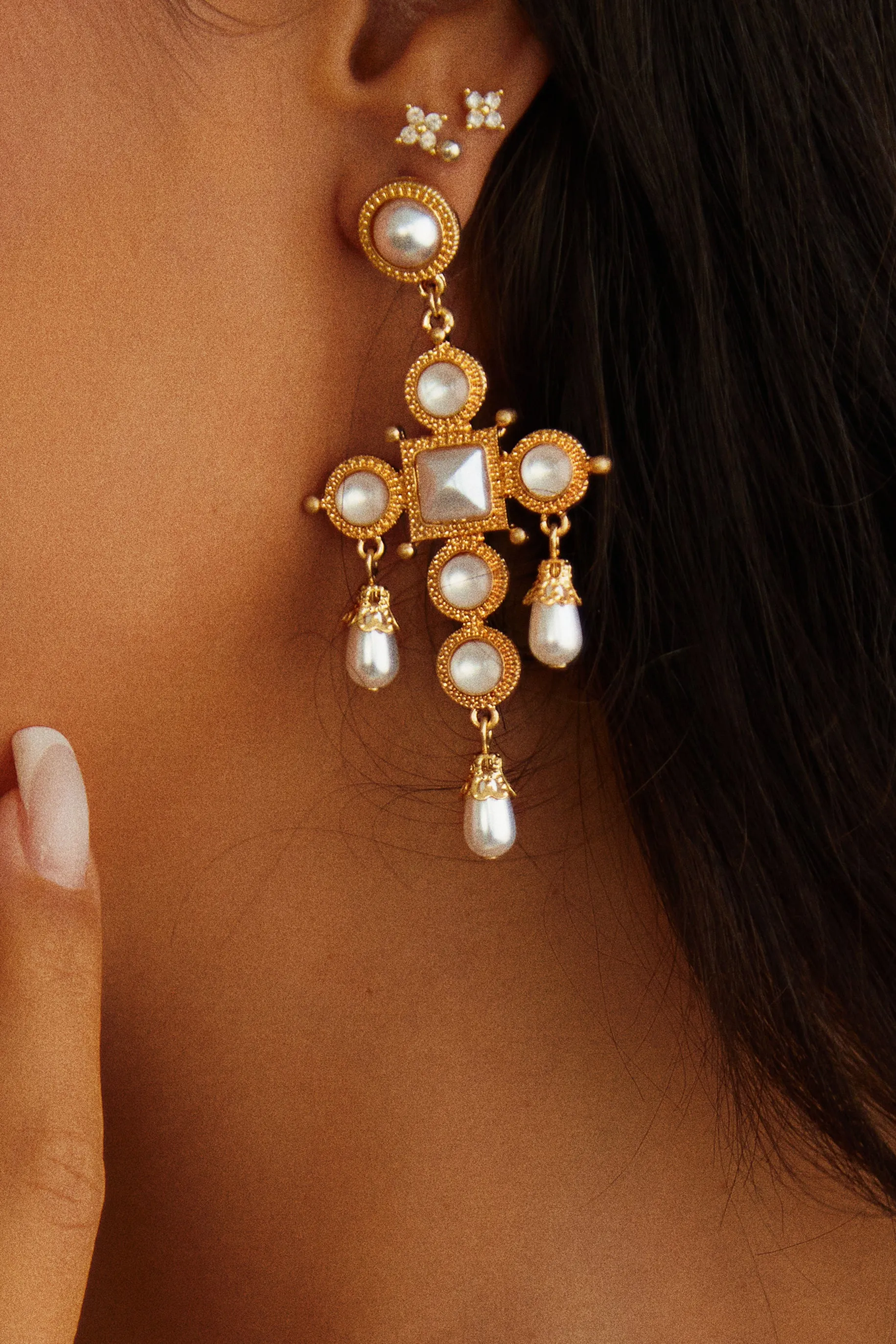 Lorena Embellished Cross Earring - White sold by Miss Lola
