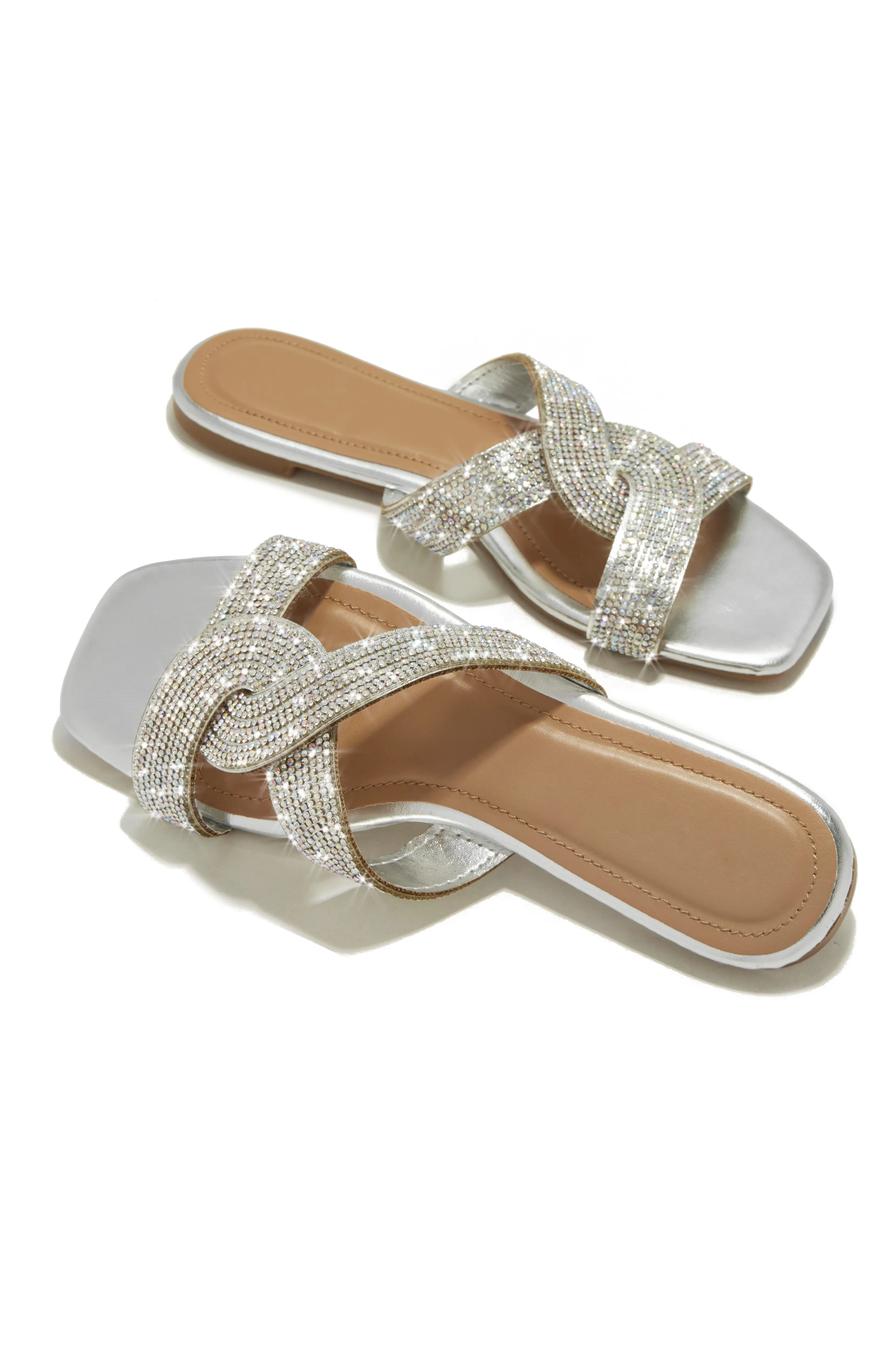Weekend Ready Embellished Slip On Sandals - Silver sold by Miss Lola product image thumbnail 4