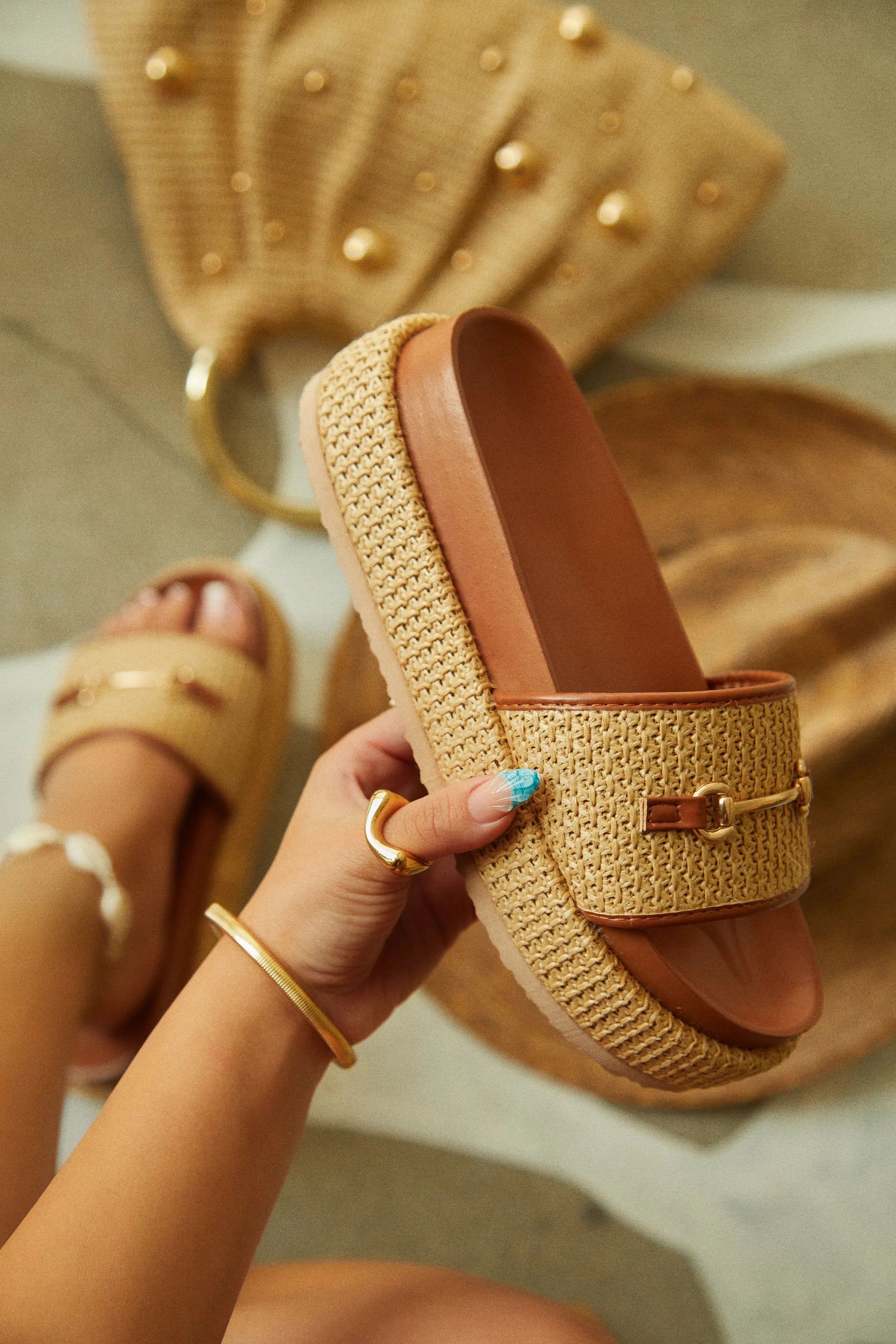 Polina Platform Slip On Sandals - Tan sold by Miss Lola