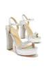 Celestial Dreams Embellished Platform Block High Heels - Silver sold by Miss Lola