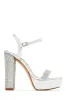 Celestial Dreams Embellished Platform Block High Heels - Silver sold by Miss Lola