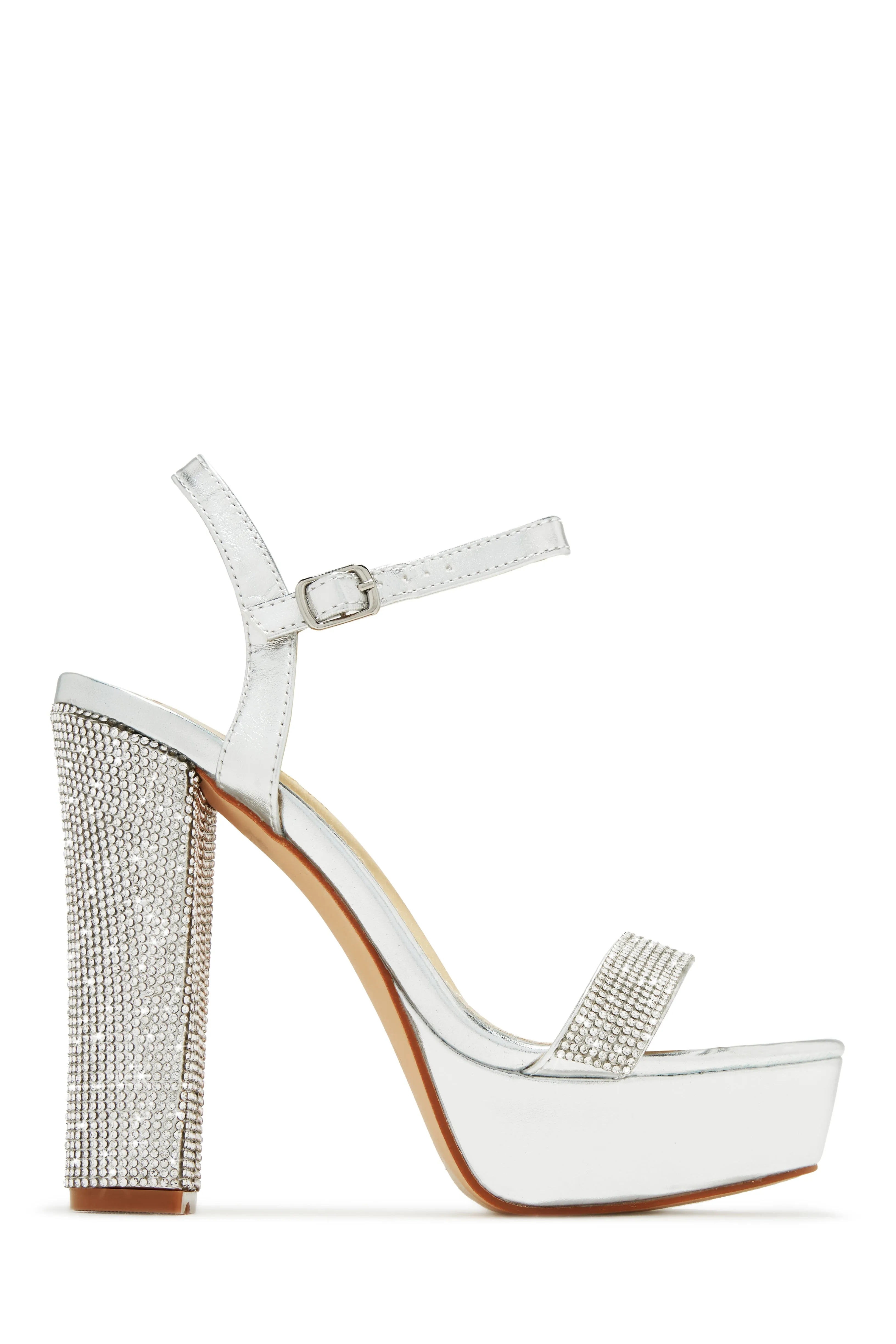 Celestial Dreams Embellished Platform Block High Heels - Silver sold by Miss Lola product image thumbnail 2