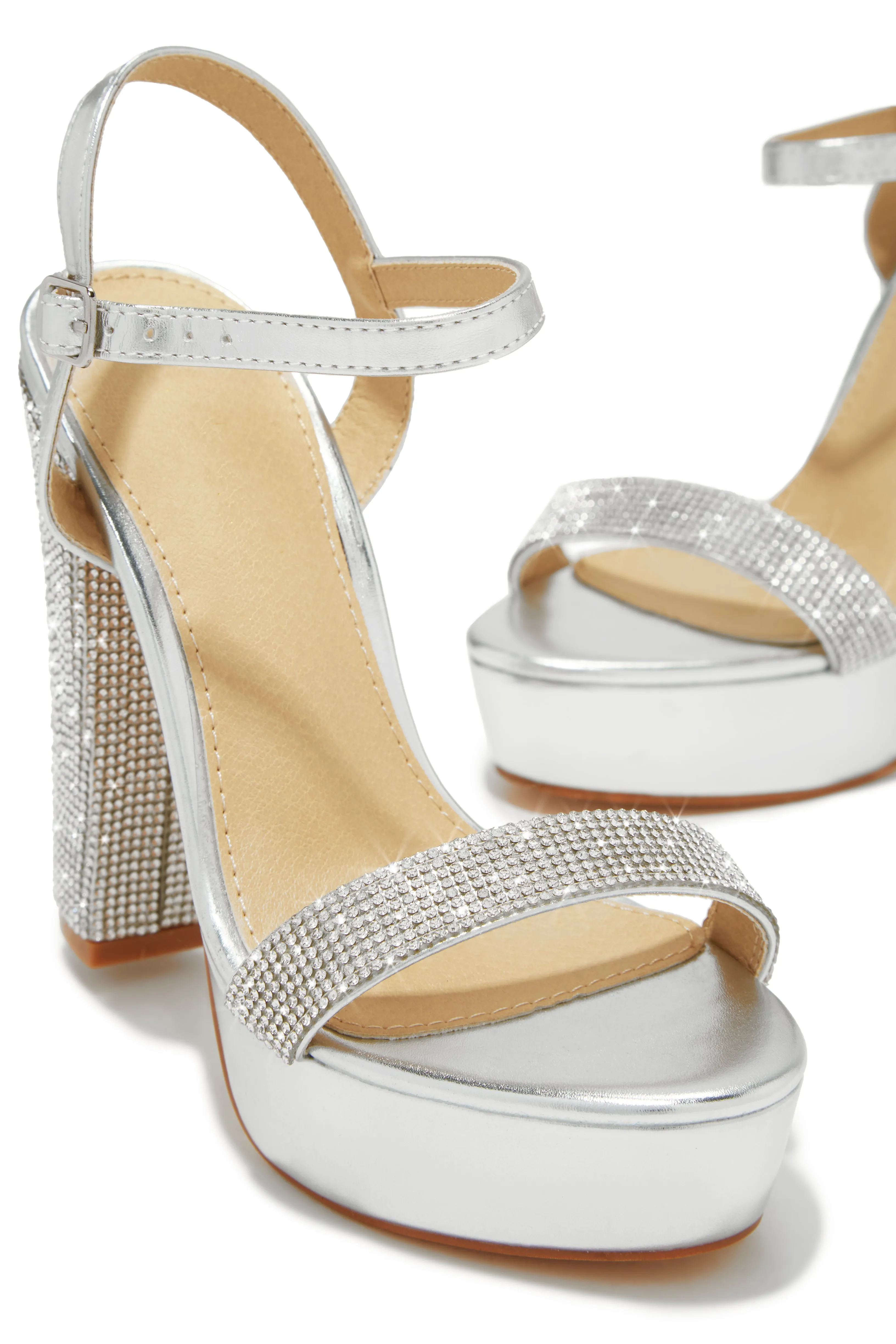 Celestial Dreams Embellished Platform Block High Heels - Silver sold by Miss Lola product image thumbnail 5