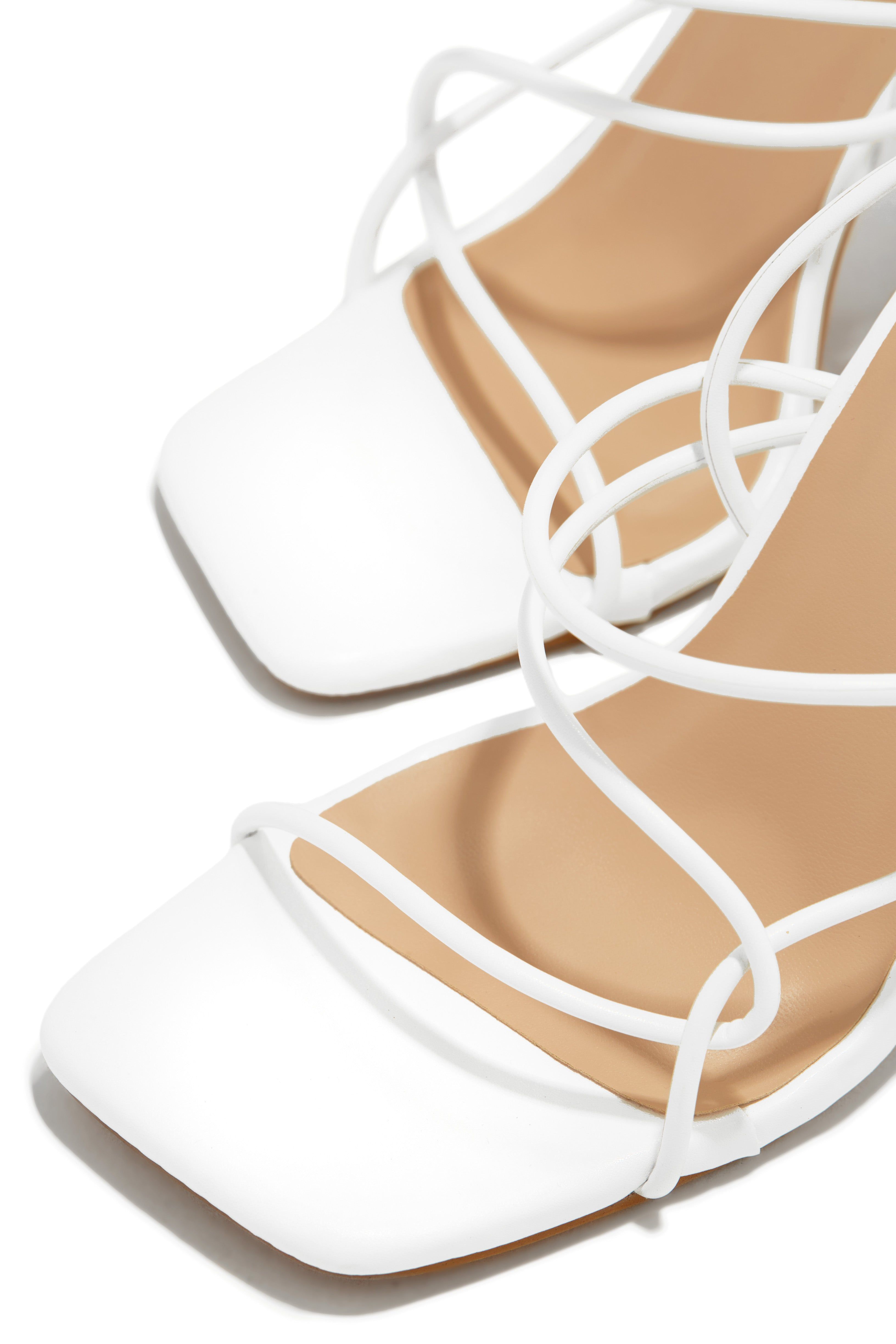 Luciana Lace Up Block High Heels - White sold by Miss Lola product image thumbnail 5