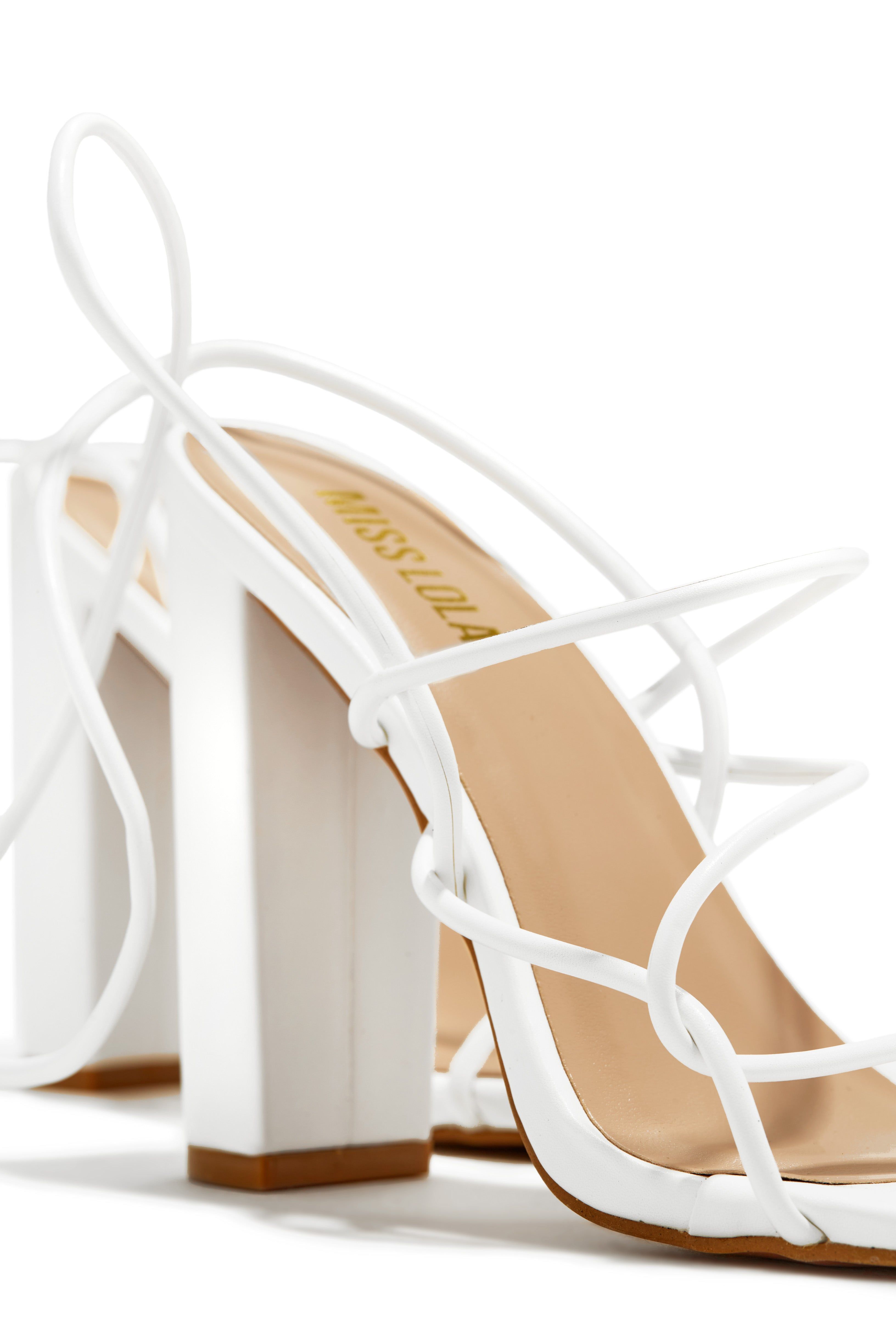 Luciana Lace Up Block High Heels - White sold by Miss Lola product image thumbnail 4
