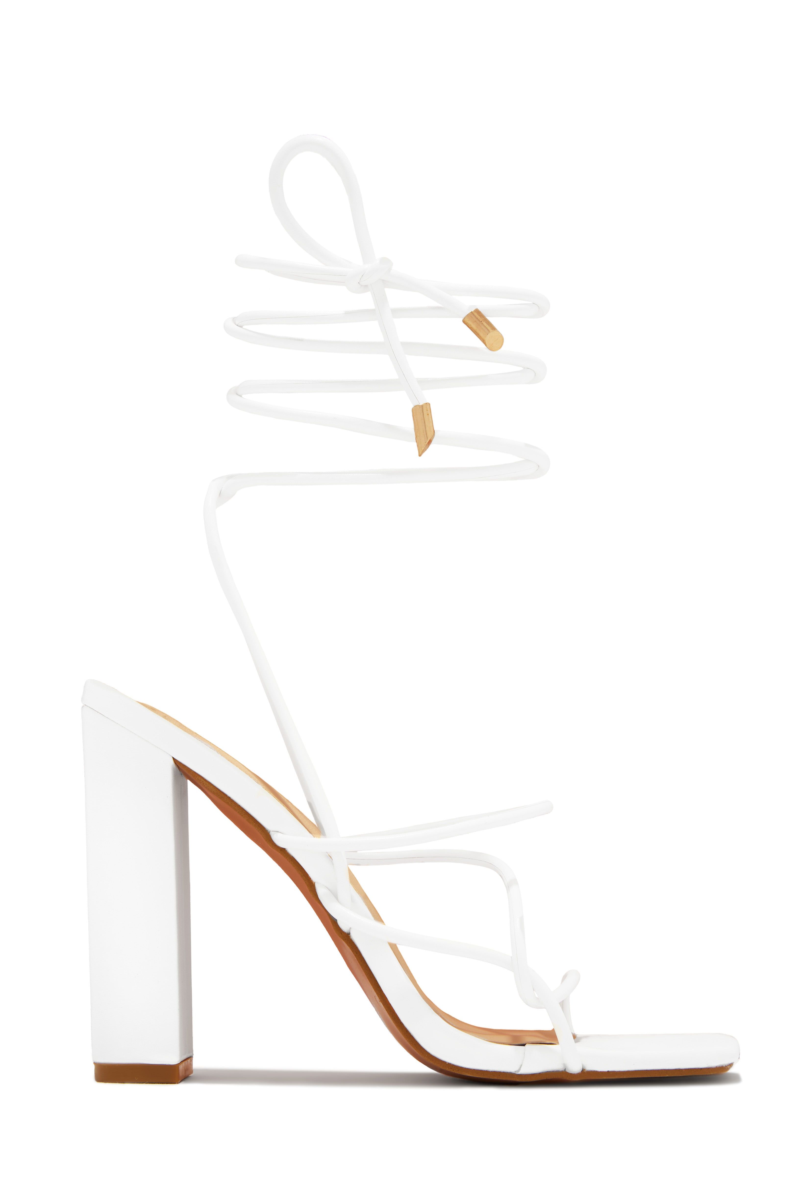 Luciana Lace Up Block High Heels - White sold by Miss Lola