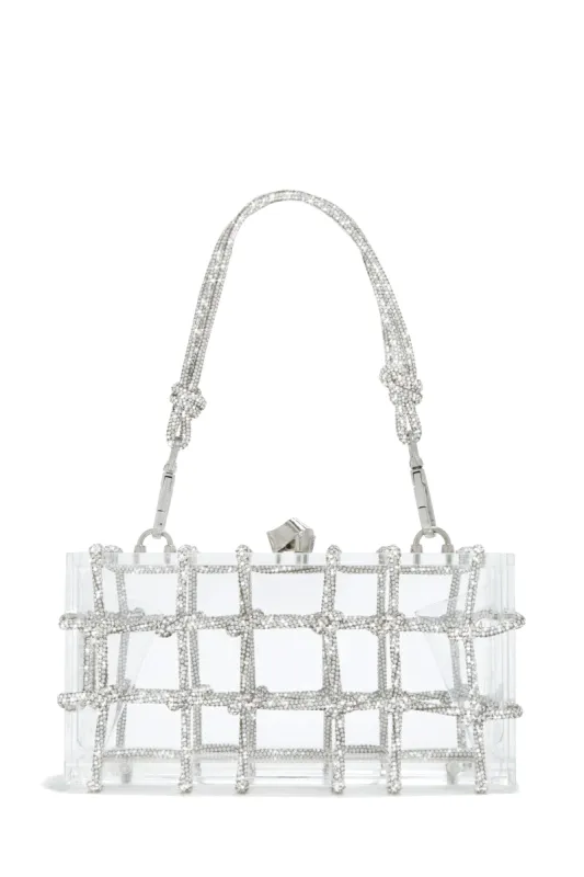 Forever Perfect Embellished Caged Clear Bag - Silver sold by Miss Lola