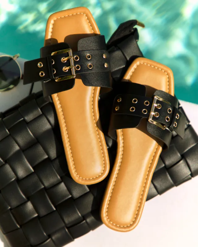 Italian Streets Flat Slip On Sandals - Black sold by Miss Lola