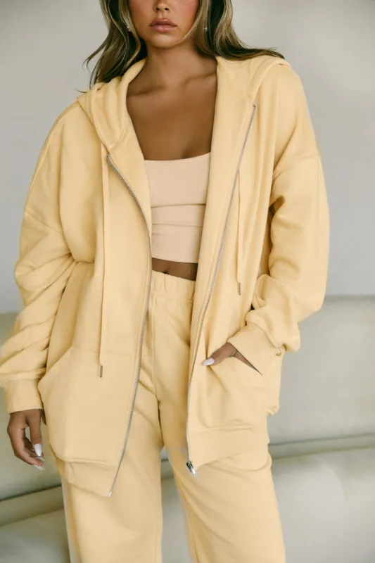 Cozy Mornings Oversized Zip Up Hoodie - Butter sold by Miss Lola