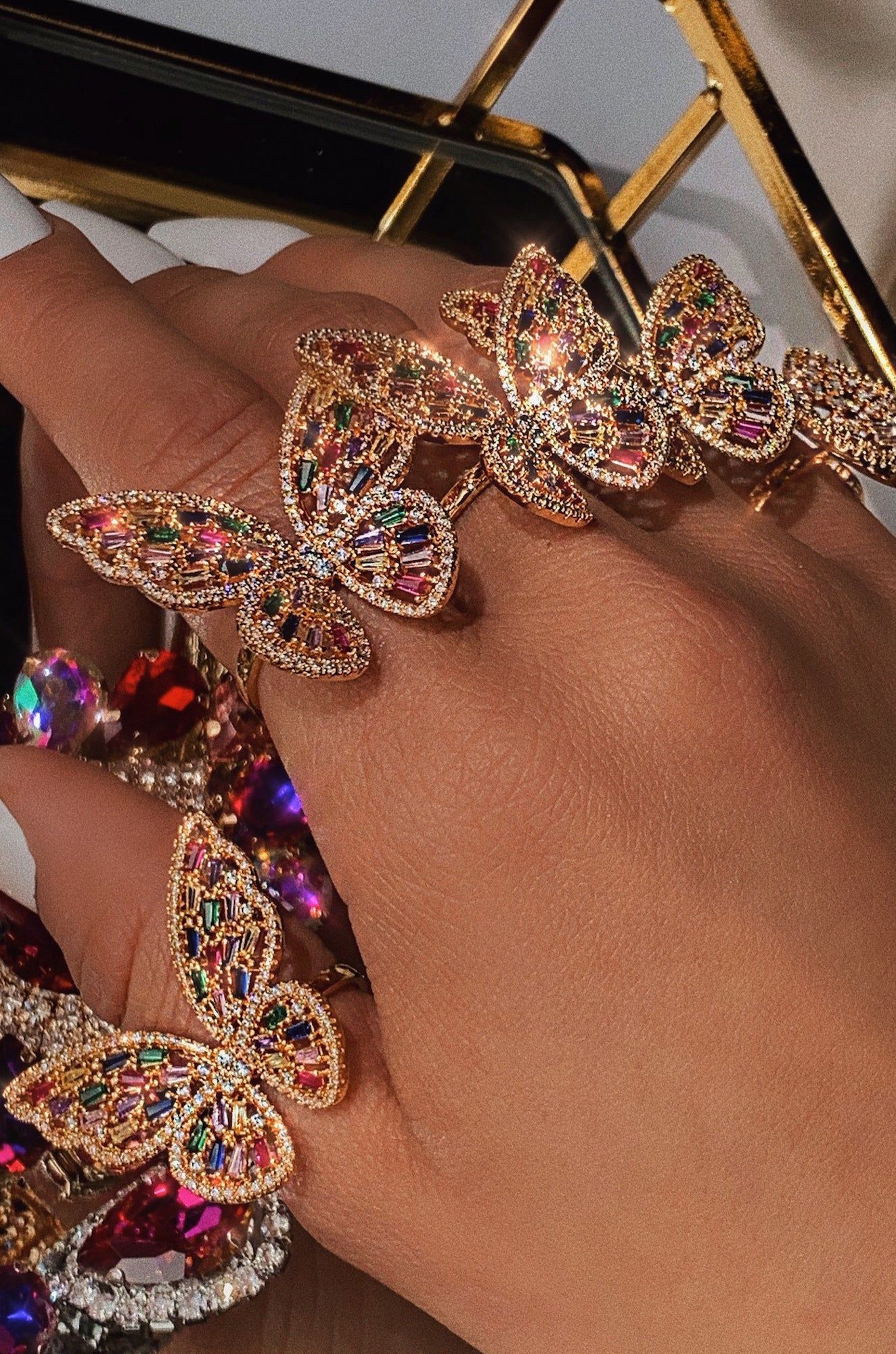 Lena Gold Plated CZ Butterfly Adjustable Ring - Gold Multi sold by Miss Lola