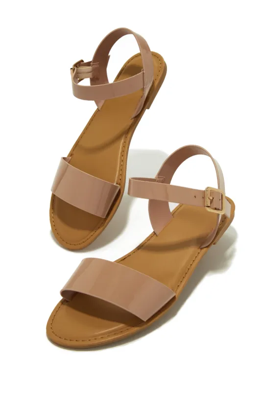 Tulum Style Flat Sandals - Nude Patent sold by Miss Lola