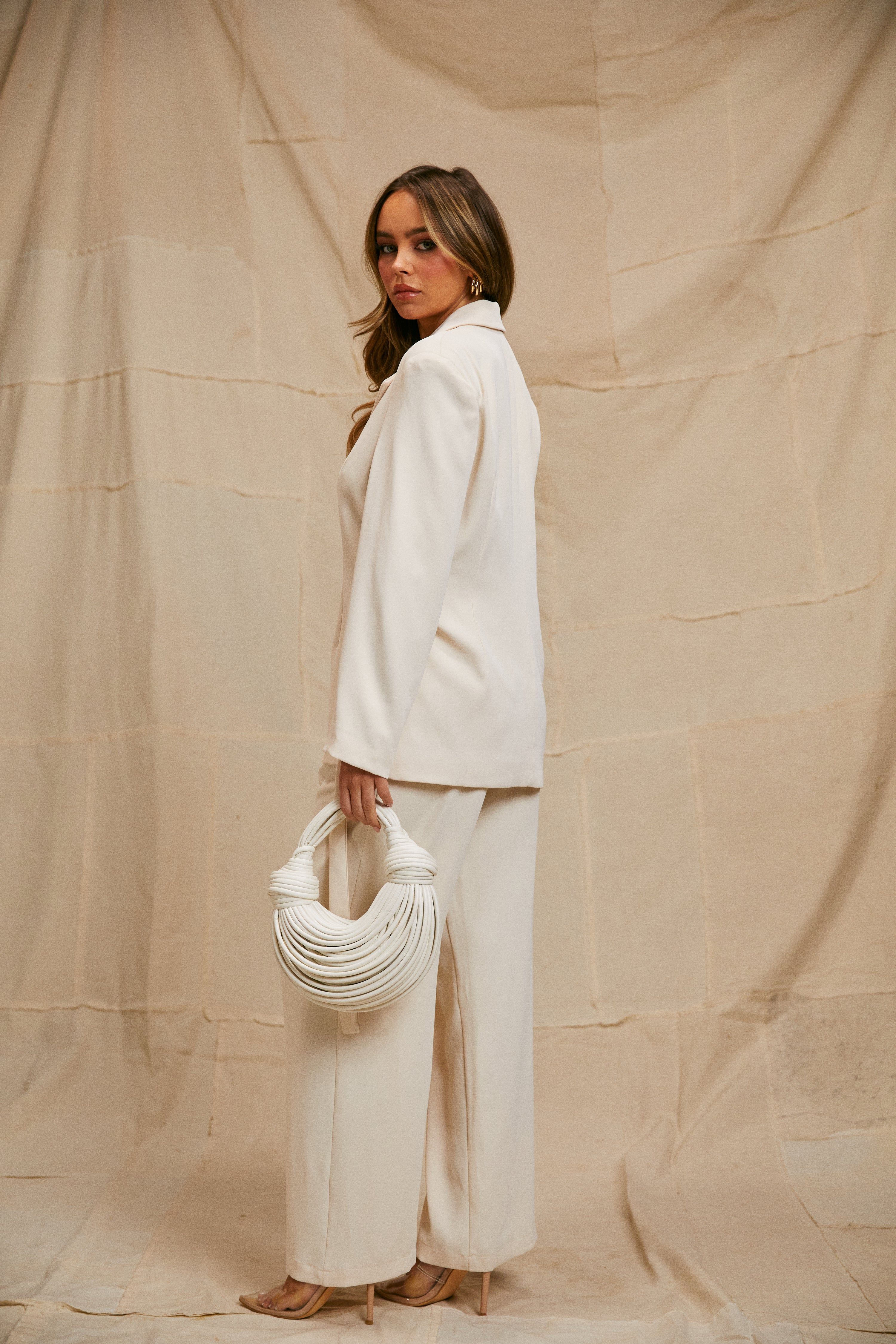 Gabriela Padded Shoulder Blazer - Cream sold by Miss Lola product image thumbnail 4