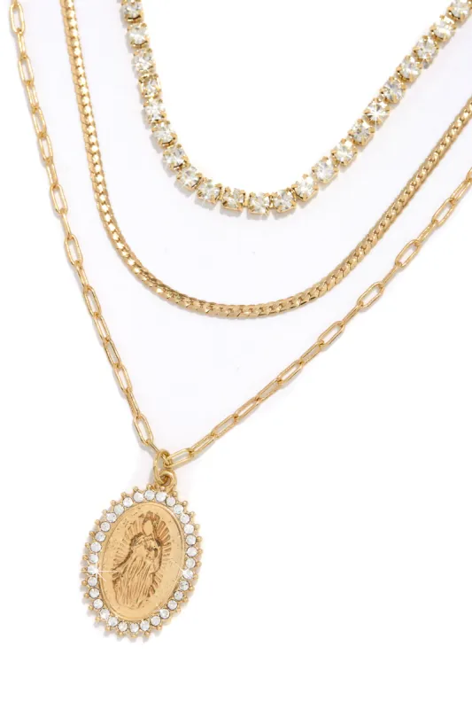 Mary Embellished Pendant Necklace - Gold sold by Miss Lola