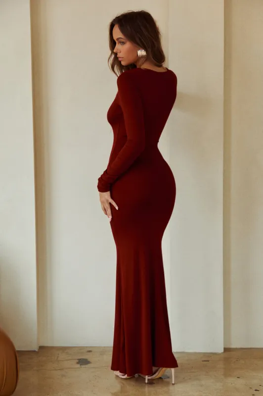 Kayri Long Sleeve Knit Dress - Burgundy sold by Miss Lola
