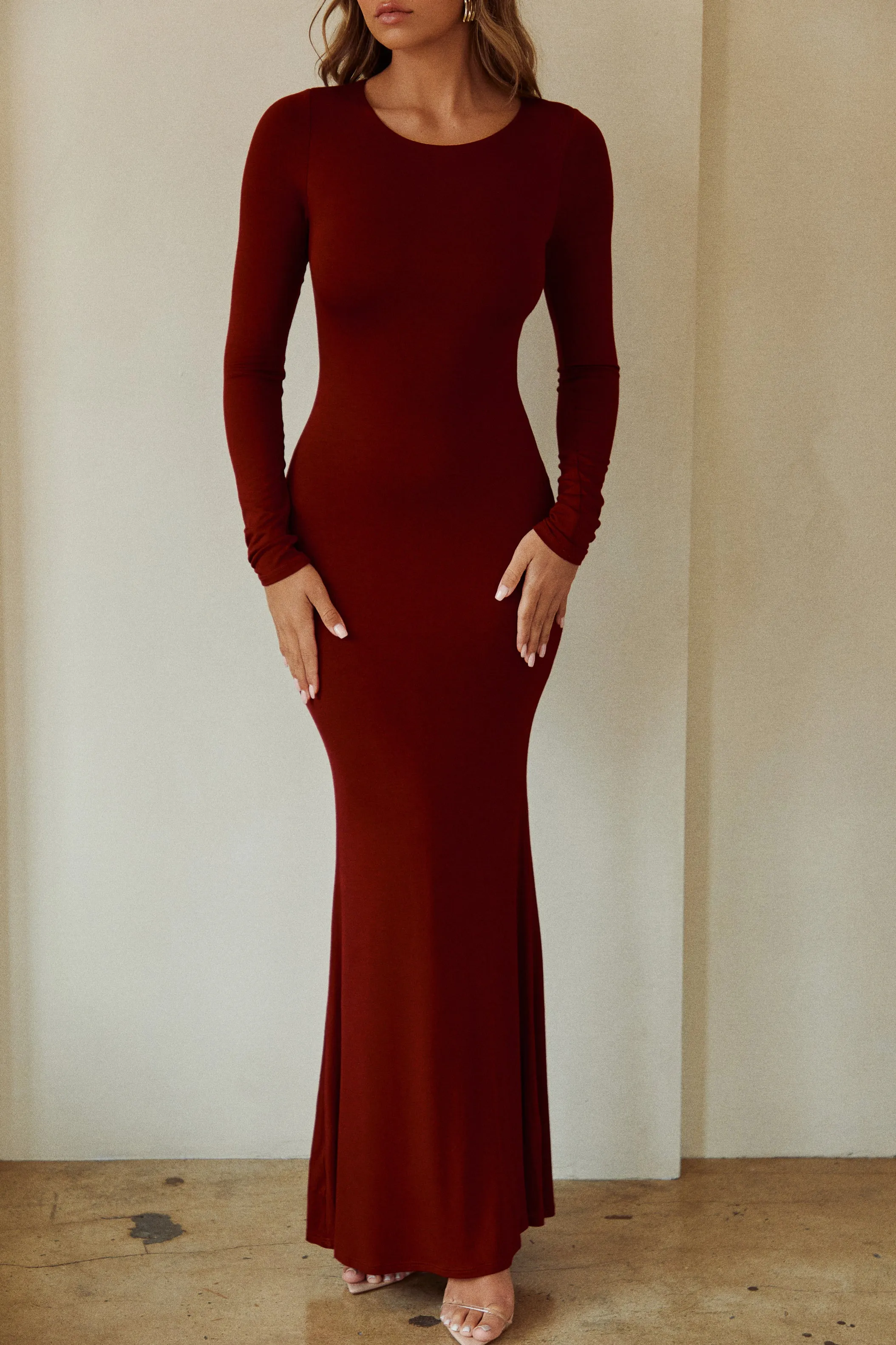 Kayri Long Sleeve Knit Dress - Burgundy sold by Miss Lola product image thumbnail 5