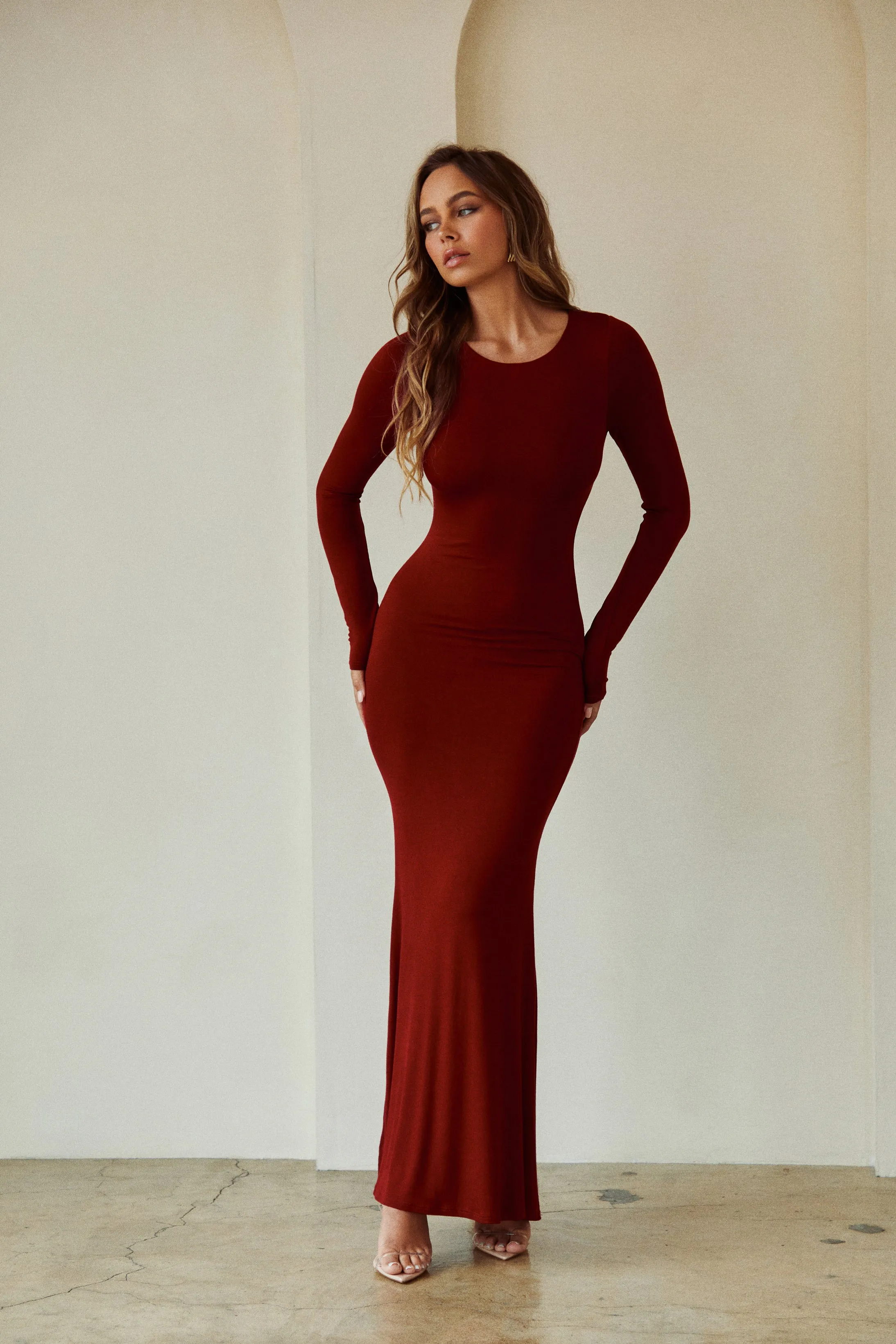 Kayri Long Sleeve Knit Dress - Burgundy sold by Miss Lola product image thumbnail 2