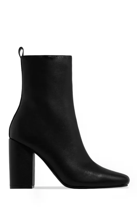 Full Moon Squared Toe Chunky Heel Ankle Booties - Black sold by Miss Lola