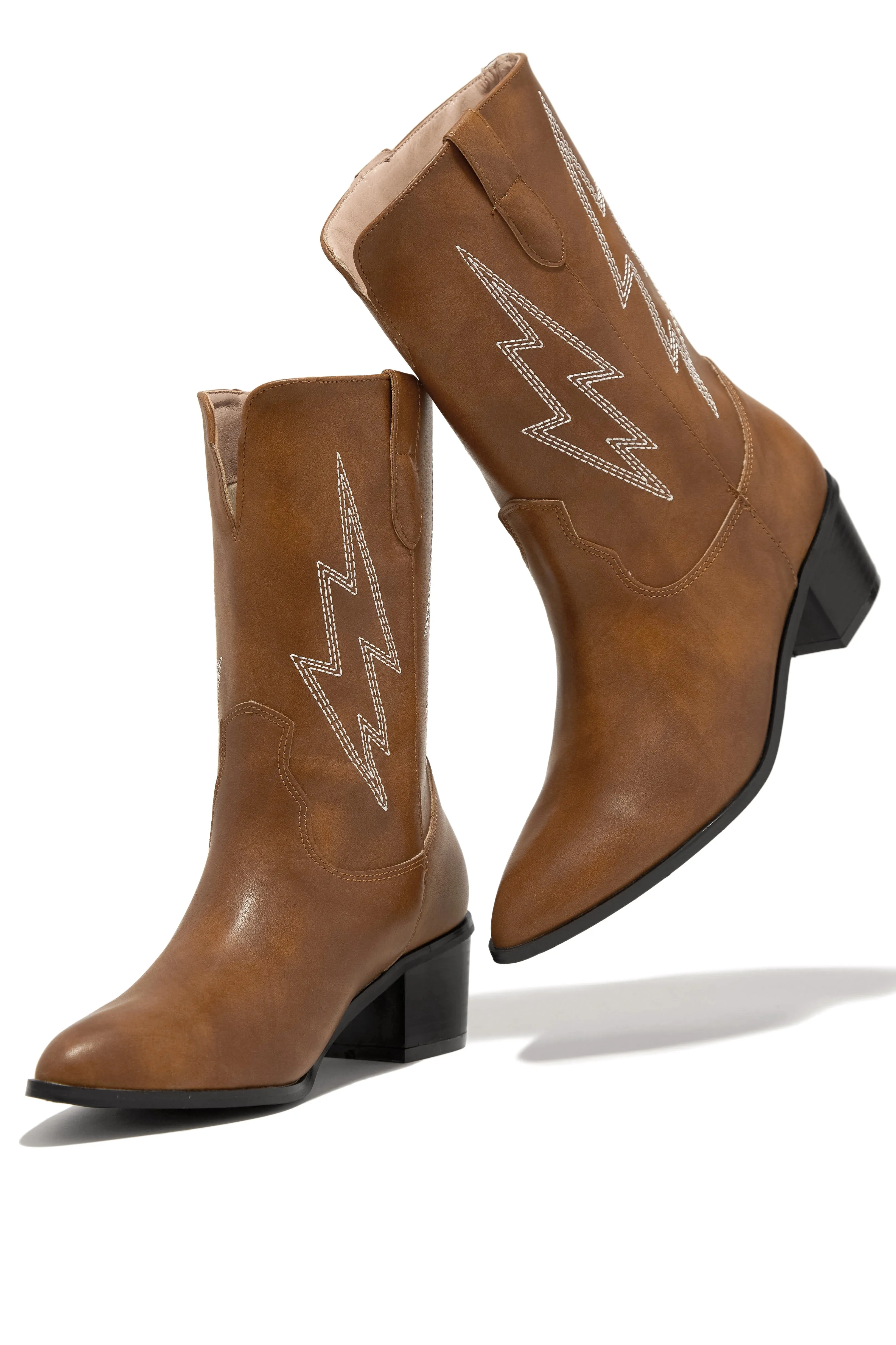 Mainstage Moment Stacked Heel Boots - Cognac sold by Miss Lola