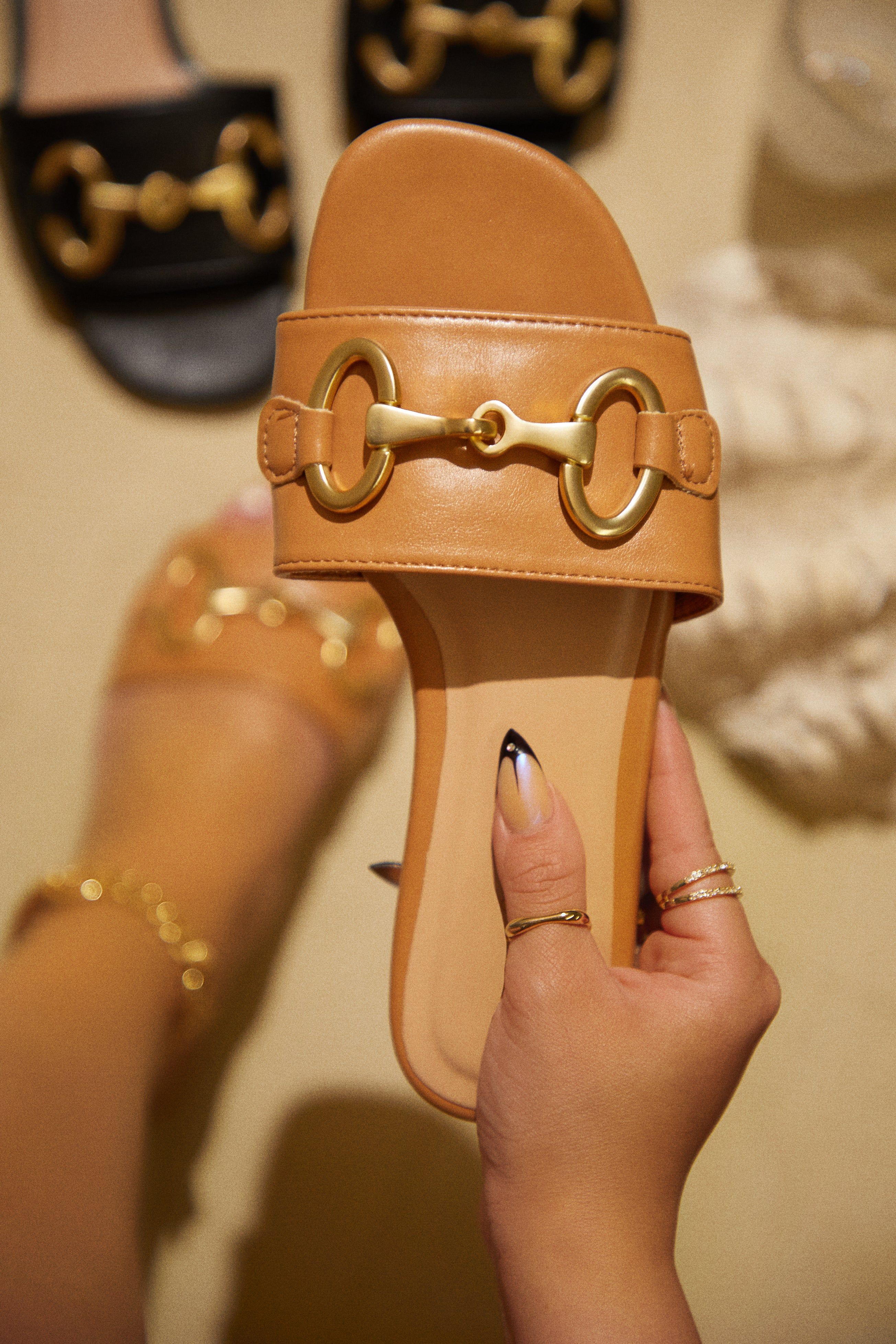 Tropical Drinks Slip On Sandals - Tan sold by Miss Lola