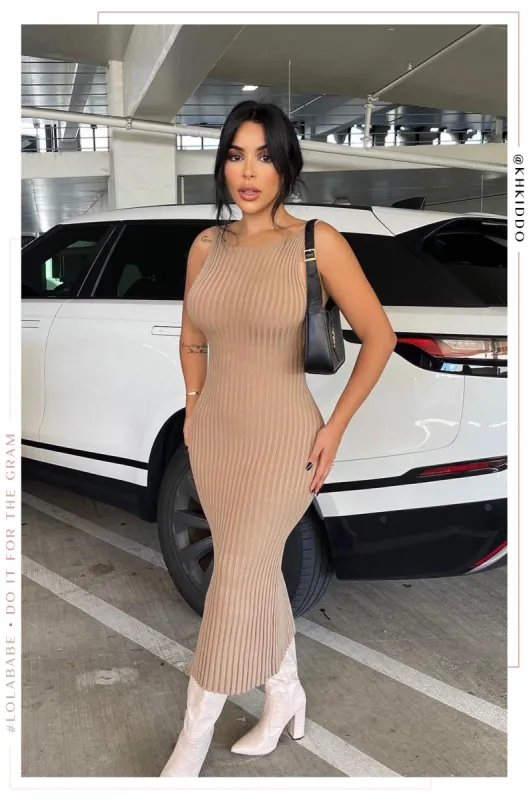 Veronica Open Back Ribbed Dress - Nude sold by Miss Lola