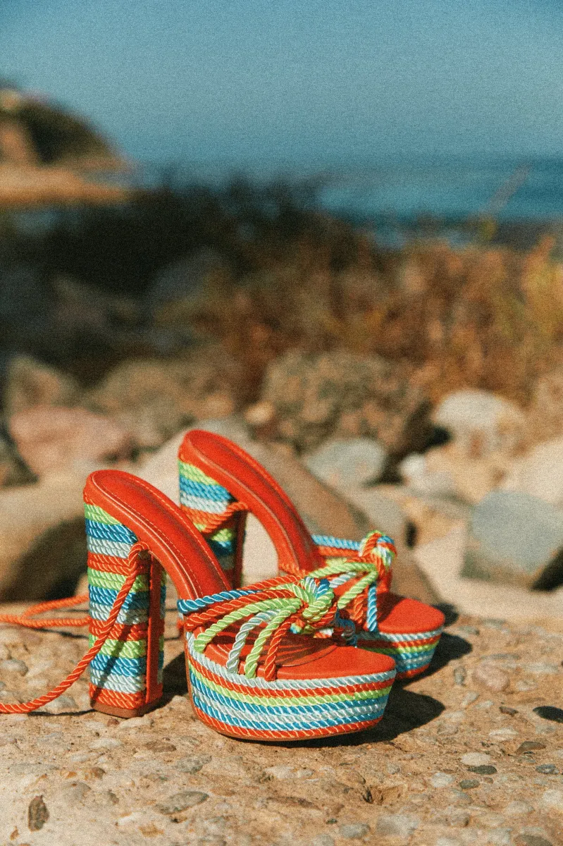 Kayden Lace Up Platform Block Heels - Orange | Parallel