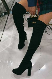Kiss The Sky Platform Block Heel Over The Knee Boots - Black sold by Miss Lola