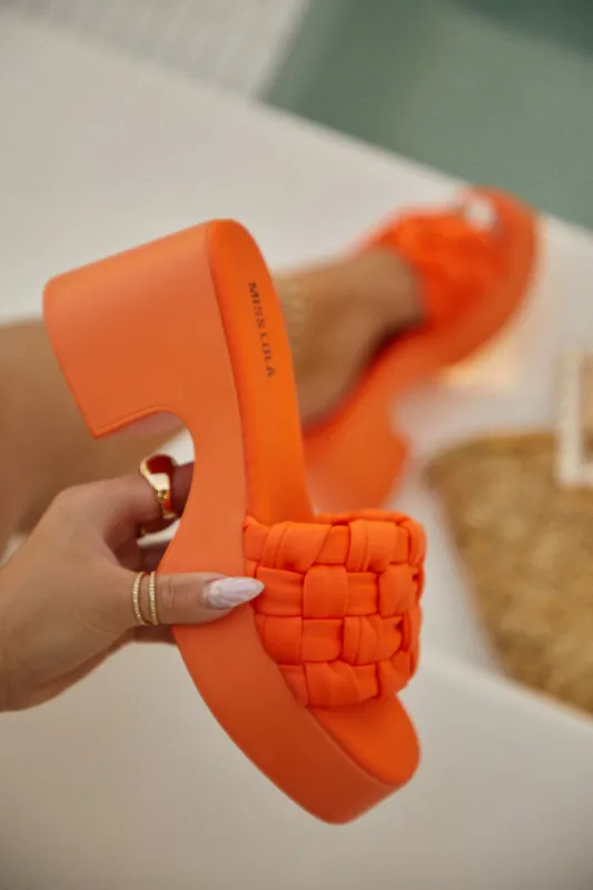 Miley Platform Block Heel Mules - Orange sold by Miss Lola
