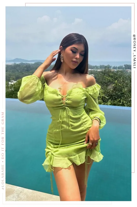 Railey Long Sleeve Mini Dress - Lime sold by Miss Lola