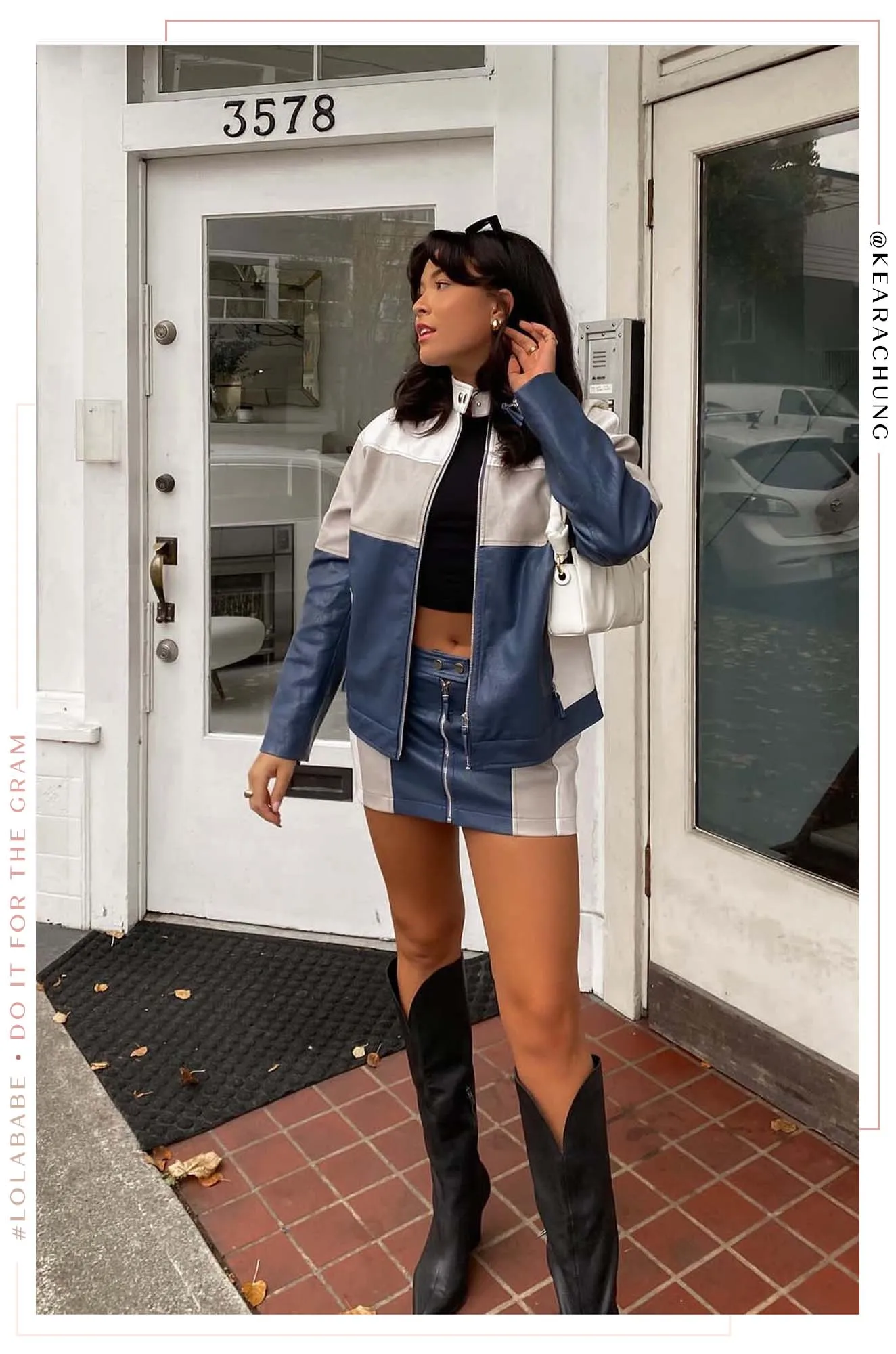 Tyra PU Moto Jacket - Blue Multi sold by Miss Lola product image thumbnail 3