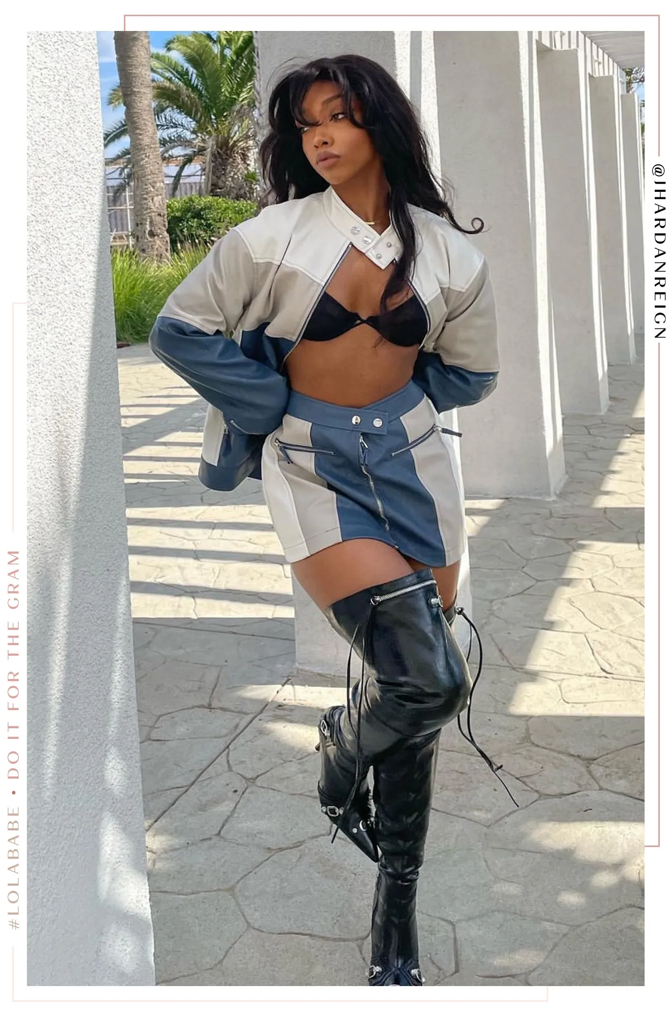 Tyra PU Moto Jacket - Blue Multi sold by Miss Lola product image thumbnail 5