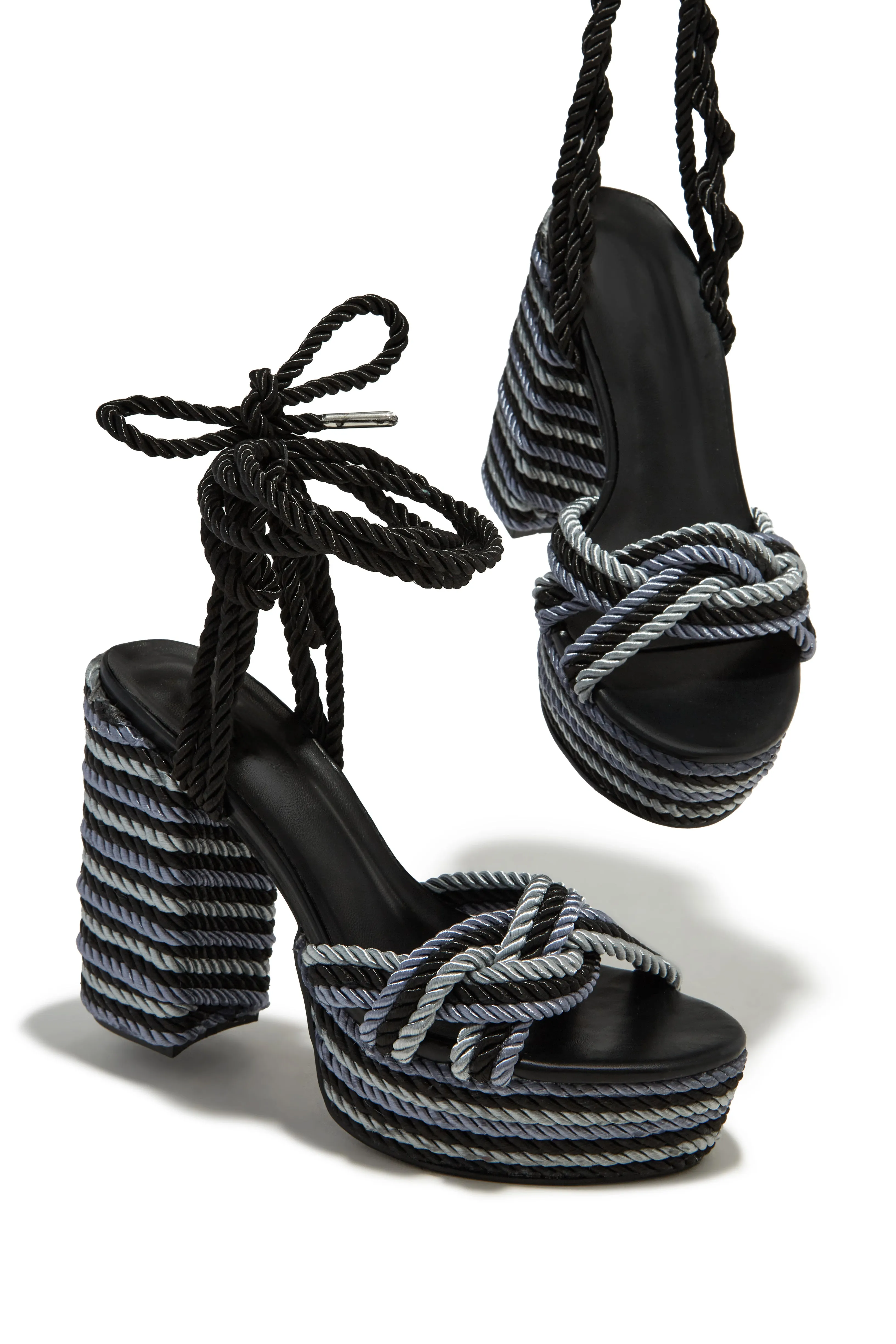 Jadin Lace Up Platform Block Heels - Black sold by Miss Lola product image thumbnail 4