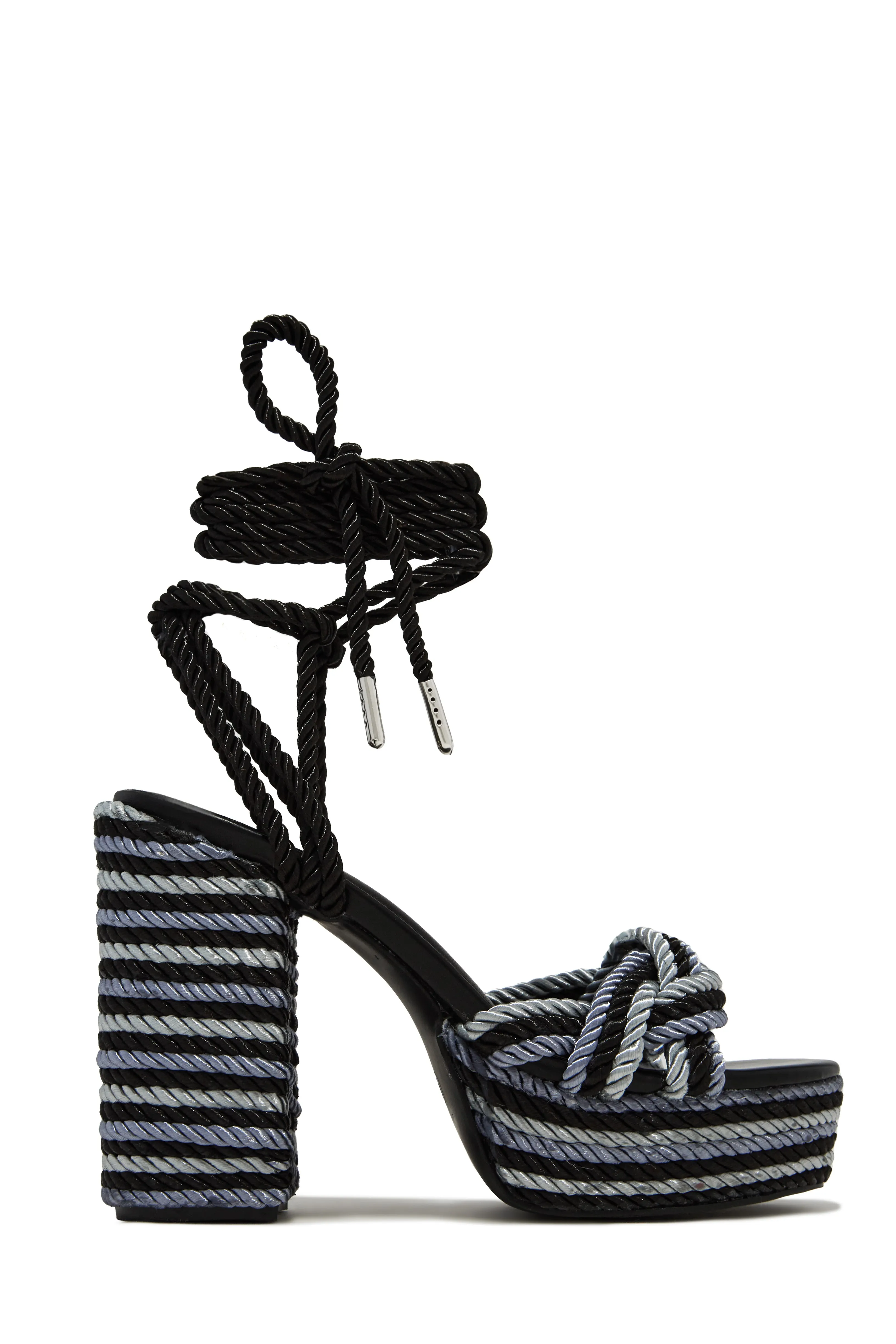 Jadin Lace Up Platform Block Heels - Black sold by Miss Lola product image thumbnail 3